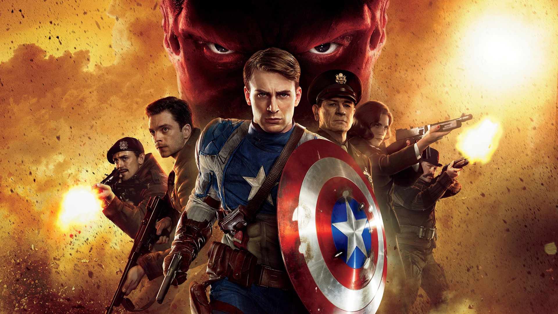 Captain America and allies fighting Red Skull HD Wallpaper