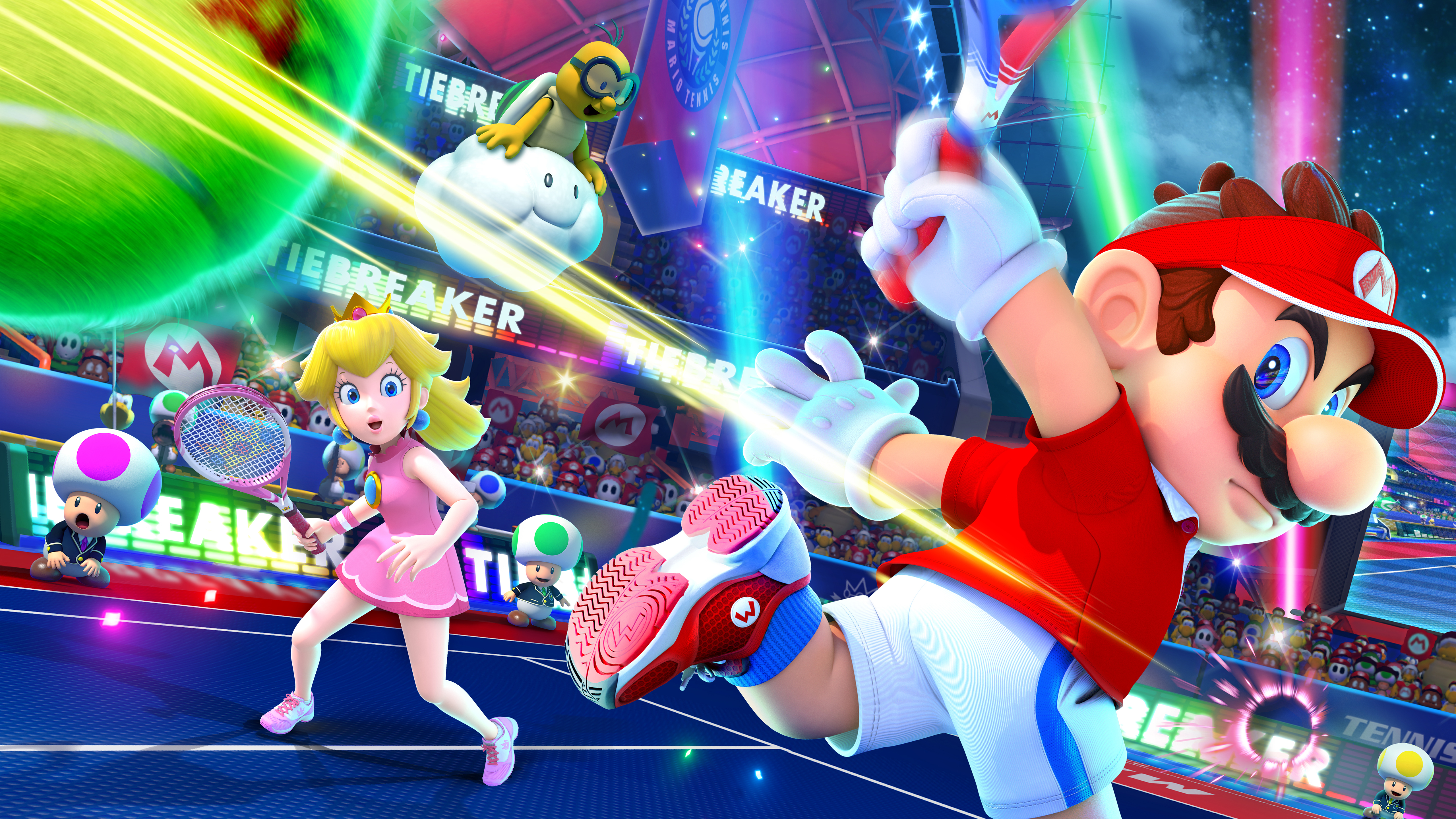 Mario and Princess Peach playing tennis in Mario Tennis Aces HD Wallpaper