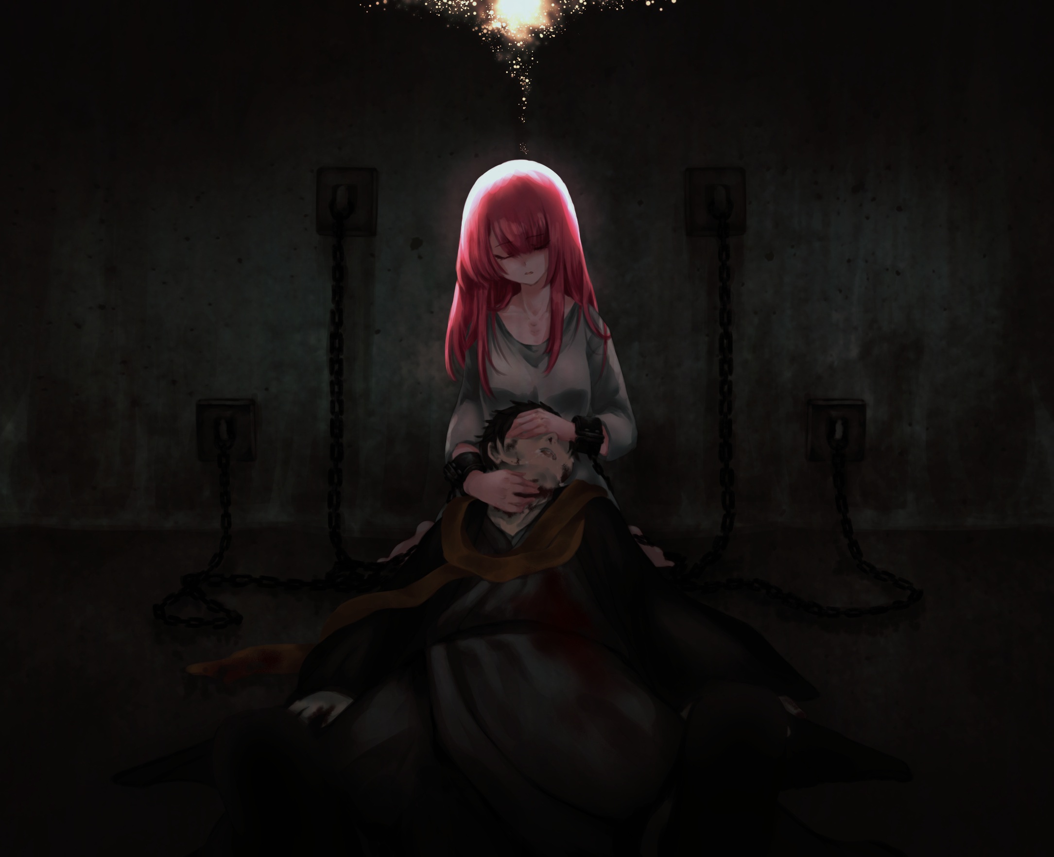 Theresia van Astrea holding a wounded man HD Wallpaper