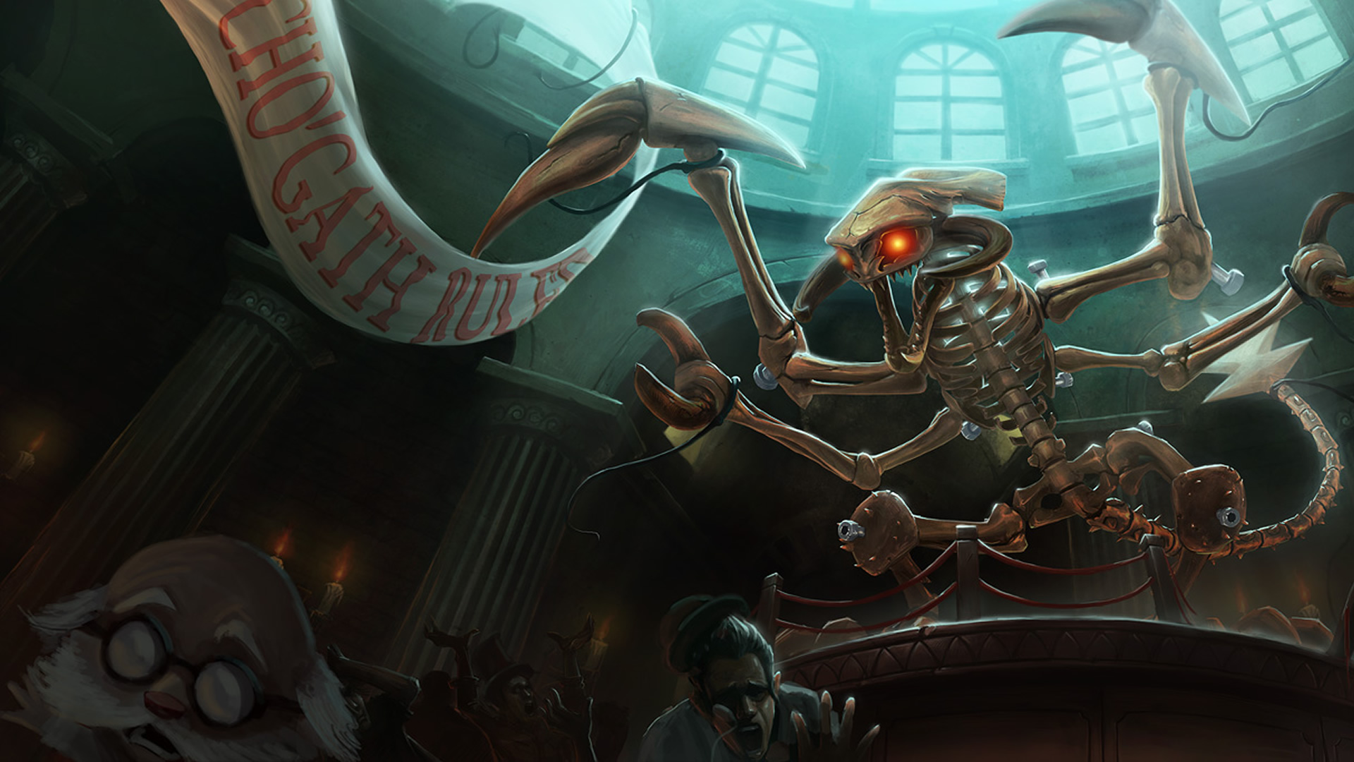 Chogath from League of Legends in a courtroom HD Wallpaper