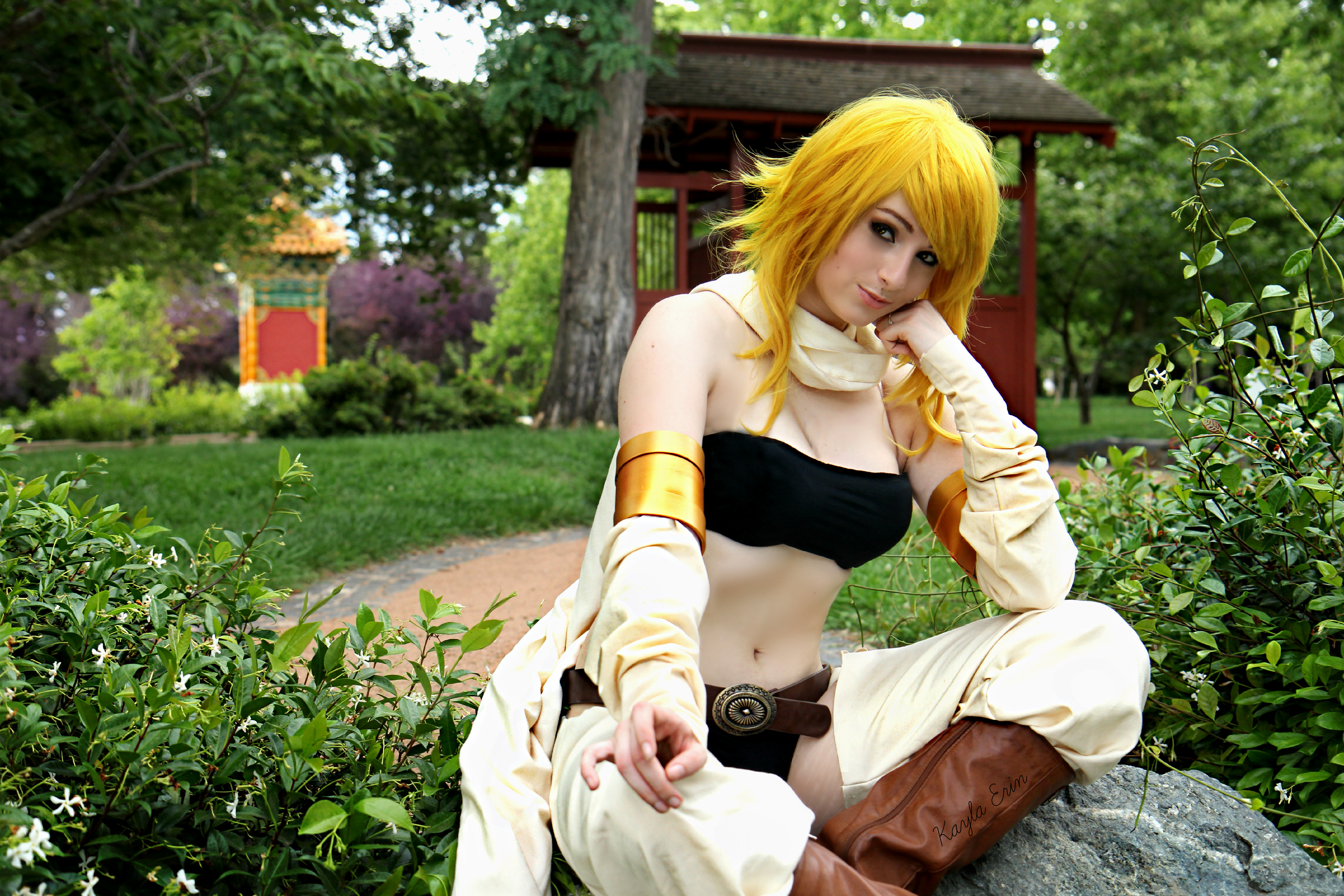 Leone from Akame Ga Kill! cosplay in a garden HD Wallpaper