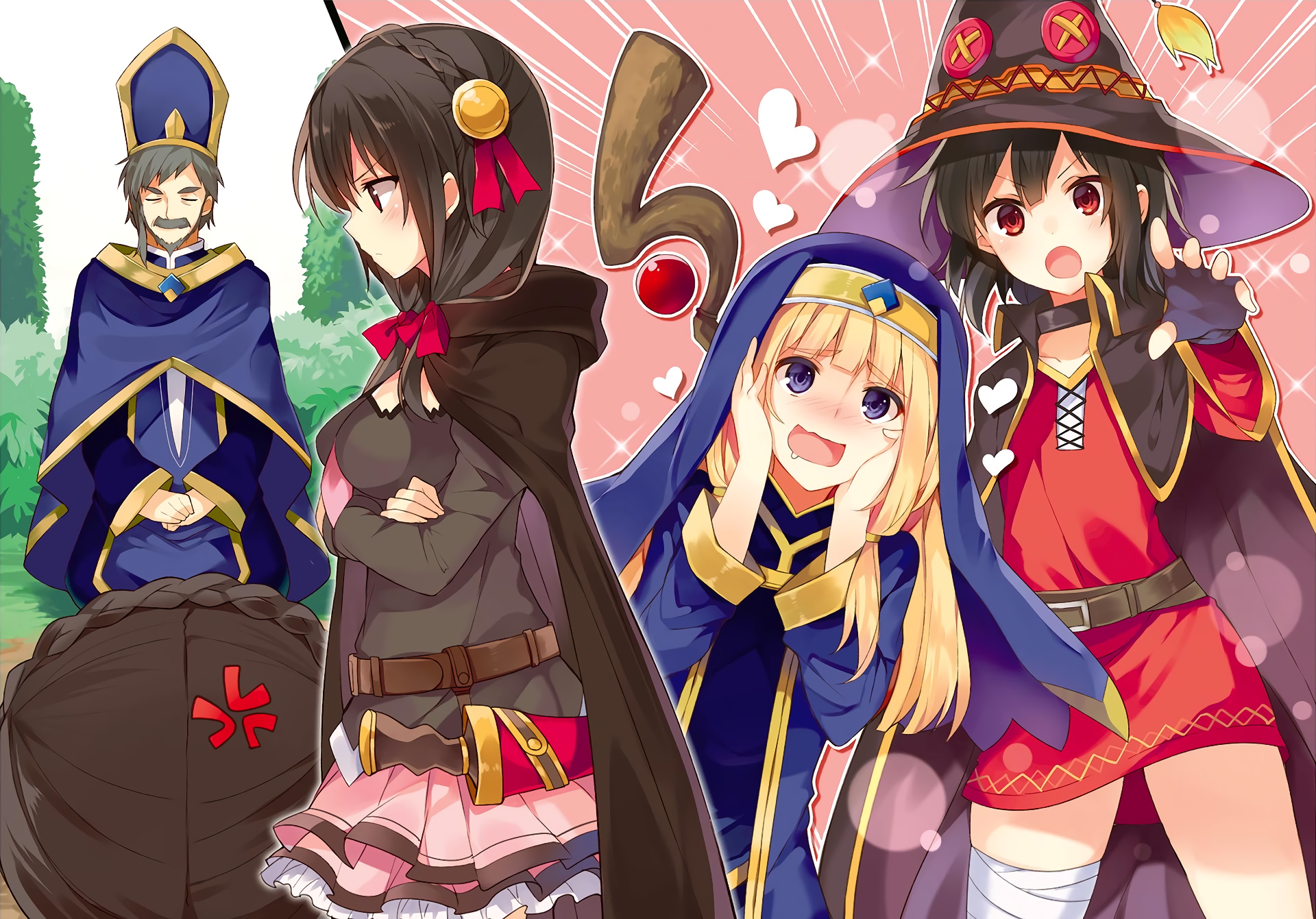 Yunyun from KonoSuba with companions HD Wallpaper