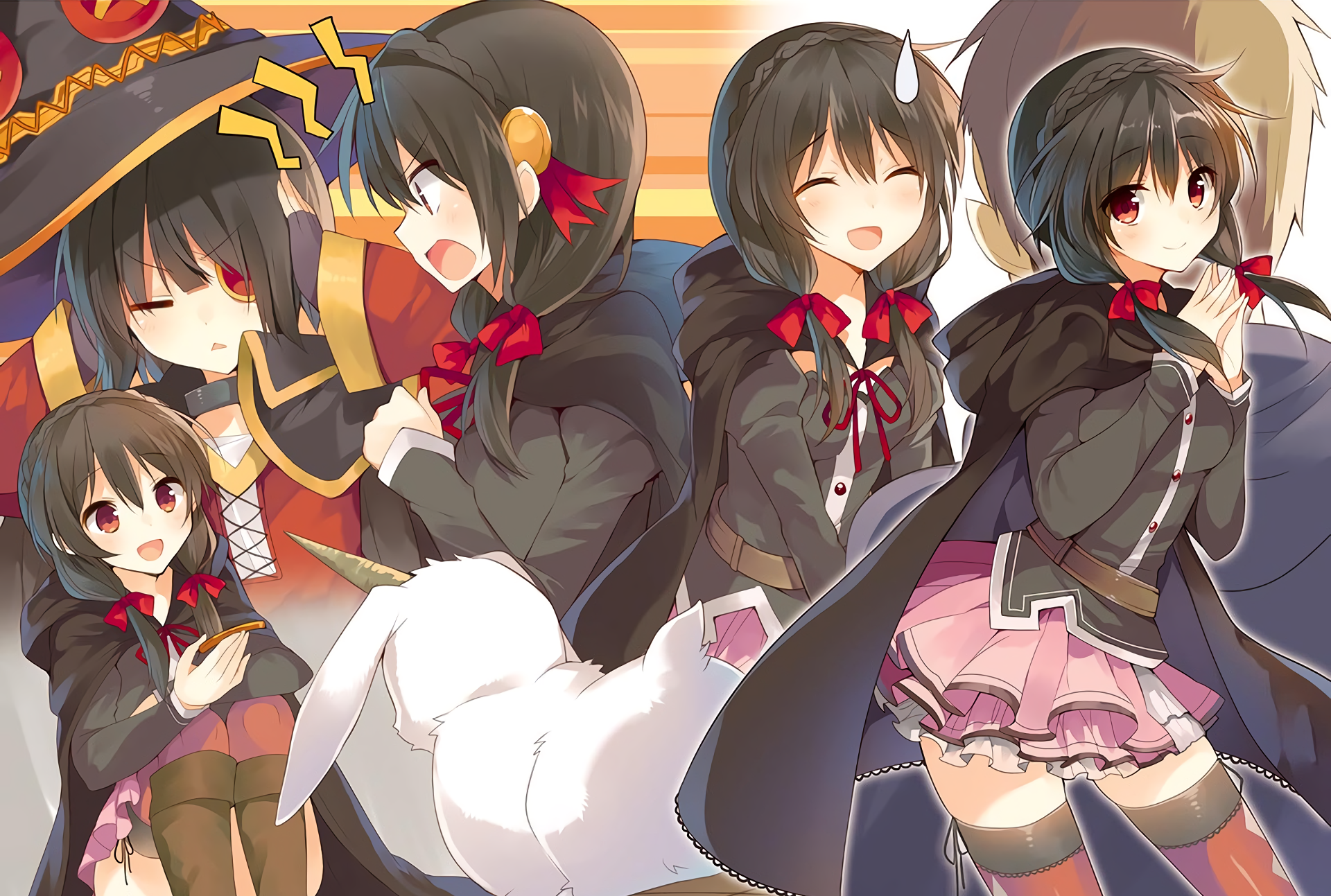 Yunyun from KonoSuba with a white rabbit HD Wallpaper