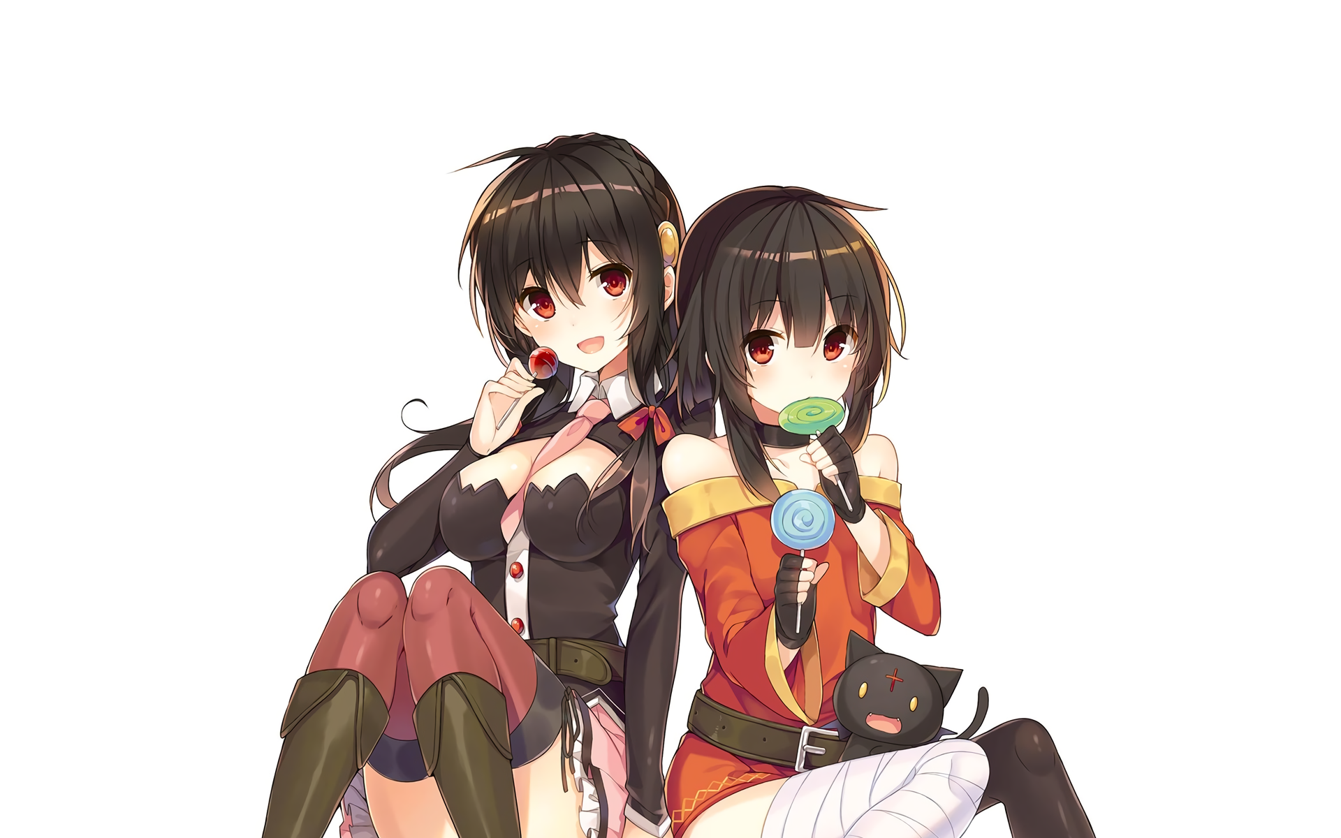 Yunyun and Megumin from KonoSuba with lollipops HD Wallpaper