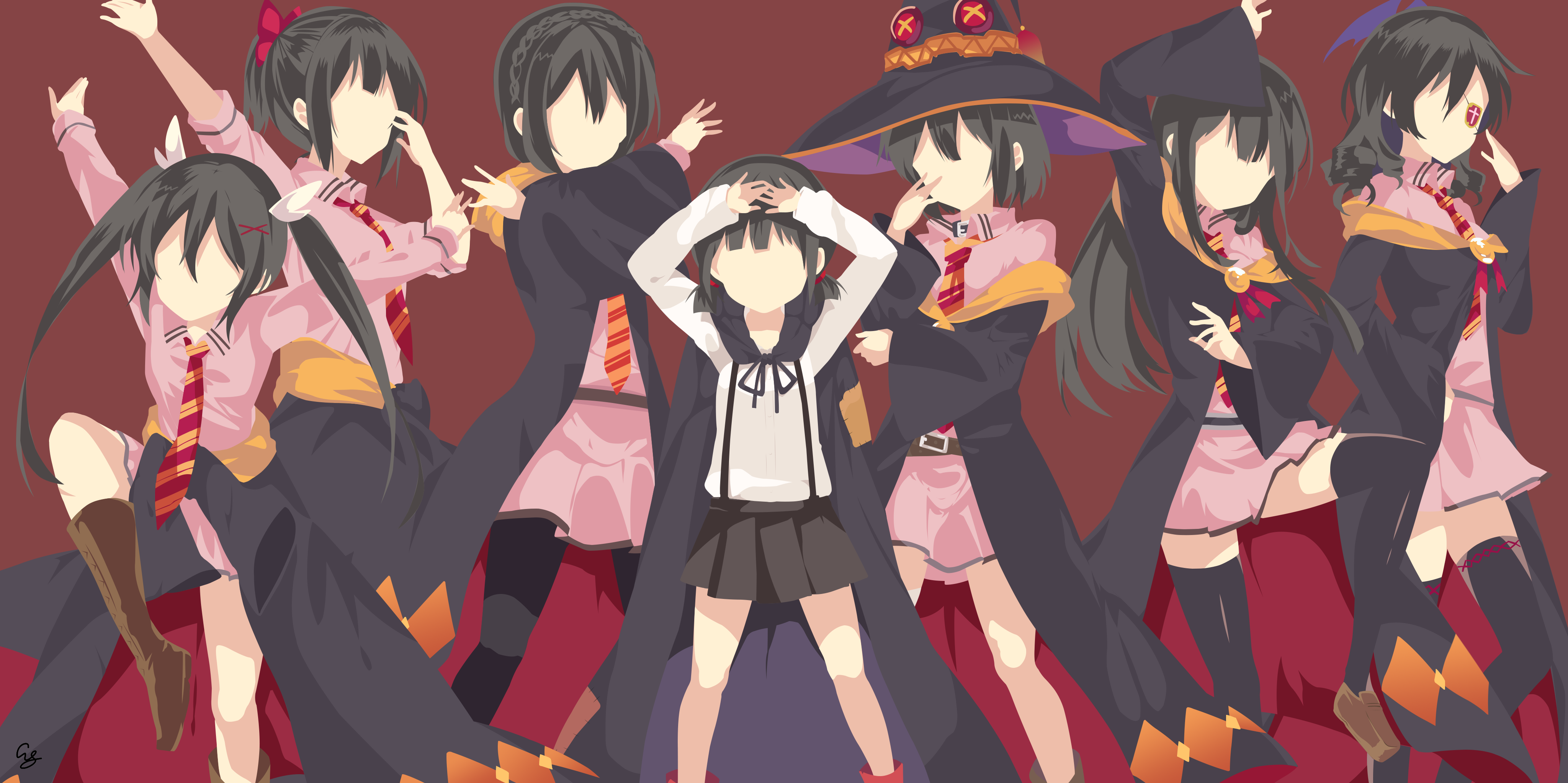 Multiple Yunyun from KonoSuba in school uniforms HD Wallpaper