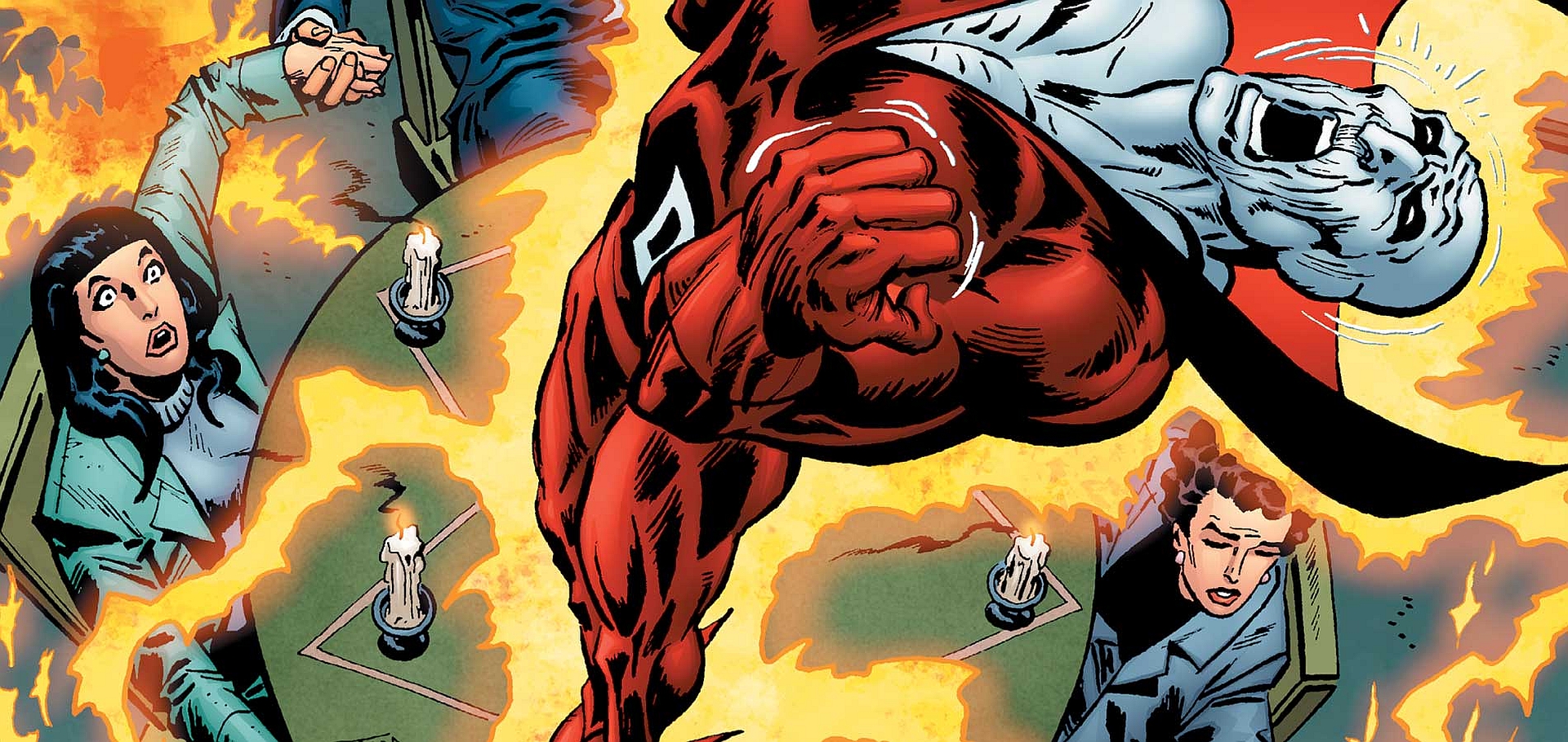 Deadman and people in a fiery scene HD Wallpaper