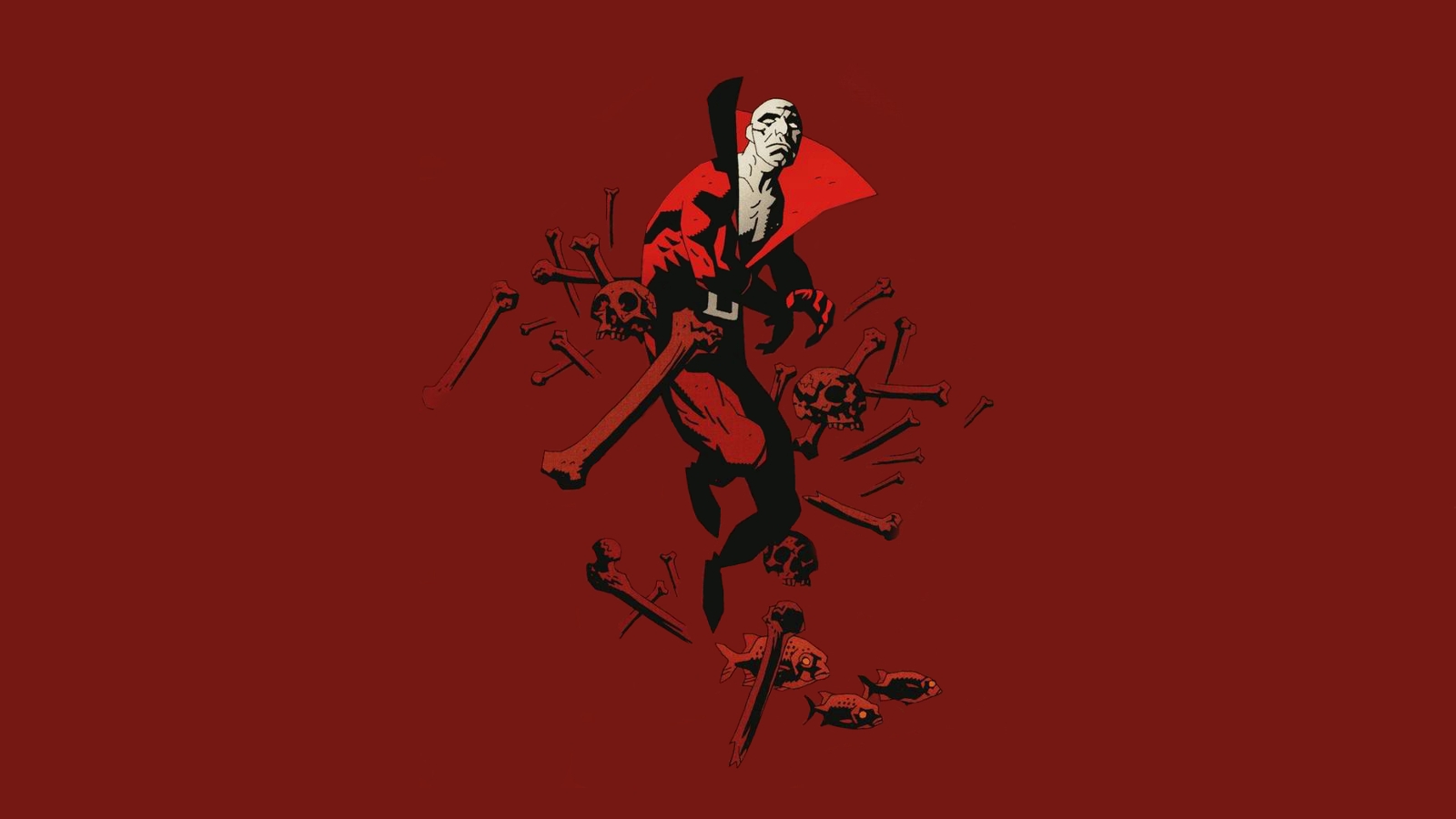 Deadman surrounded by bones and skulls HD Wallpaper