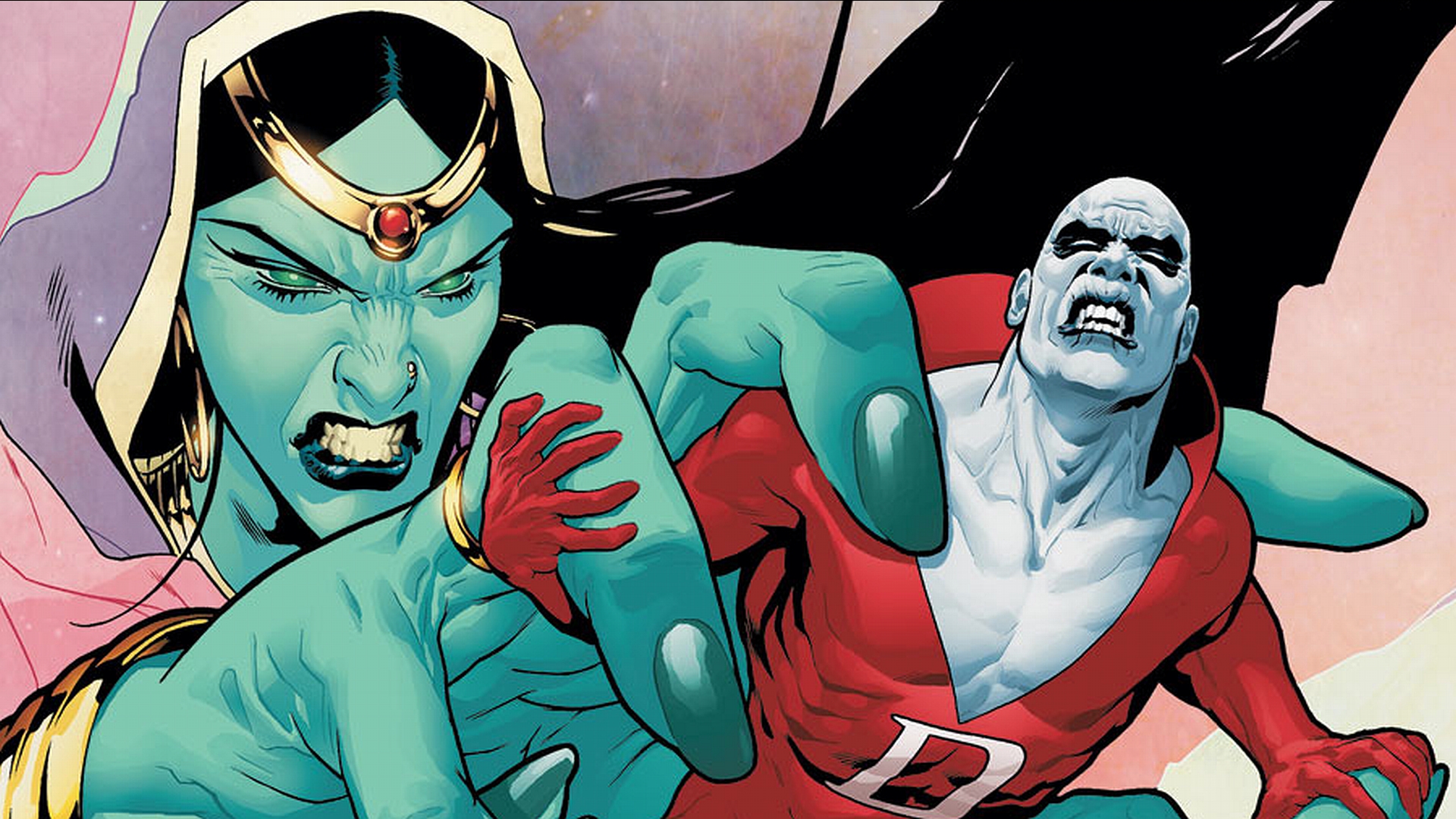Deadman and a blue-skinned woman fighting HD Wallpaper