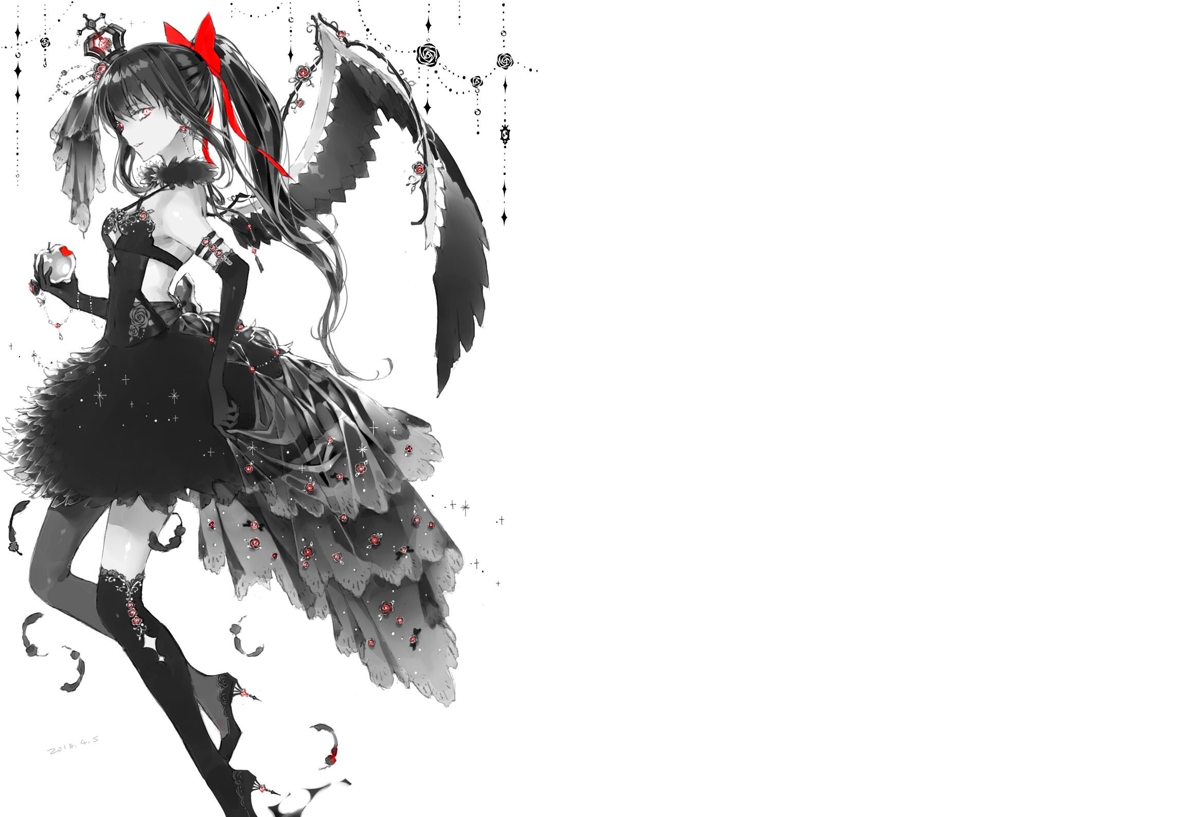 Homura Akuma with black wings and red bow HD Wallpaper