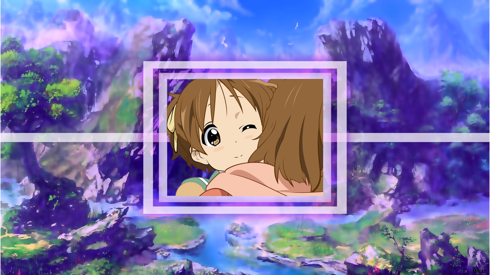 Ui Hirasawa from K-On! in a fantasy landscape HD Wallpaper