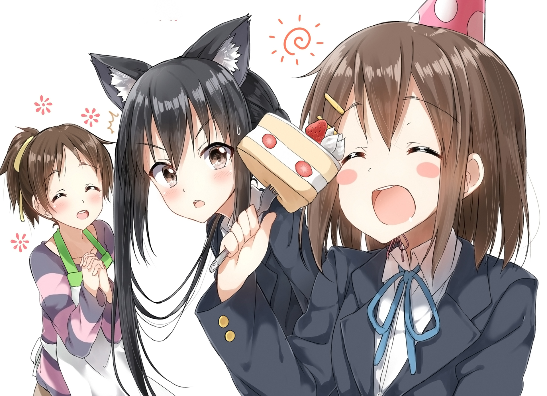 Ui Hirasawa and friends celebrating with cake HD Wallpaper