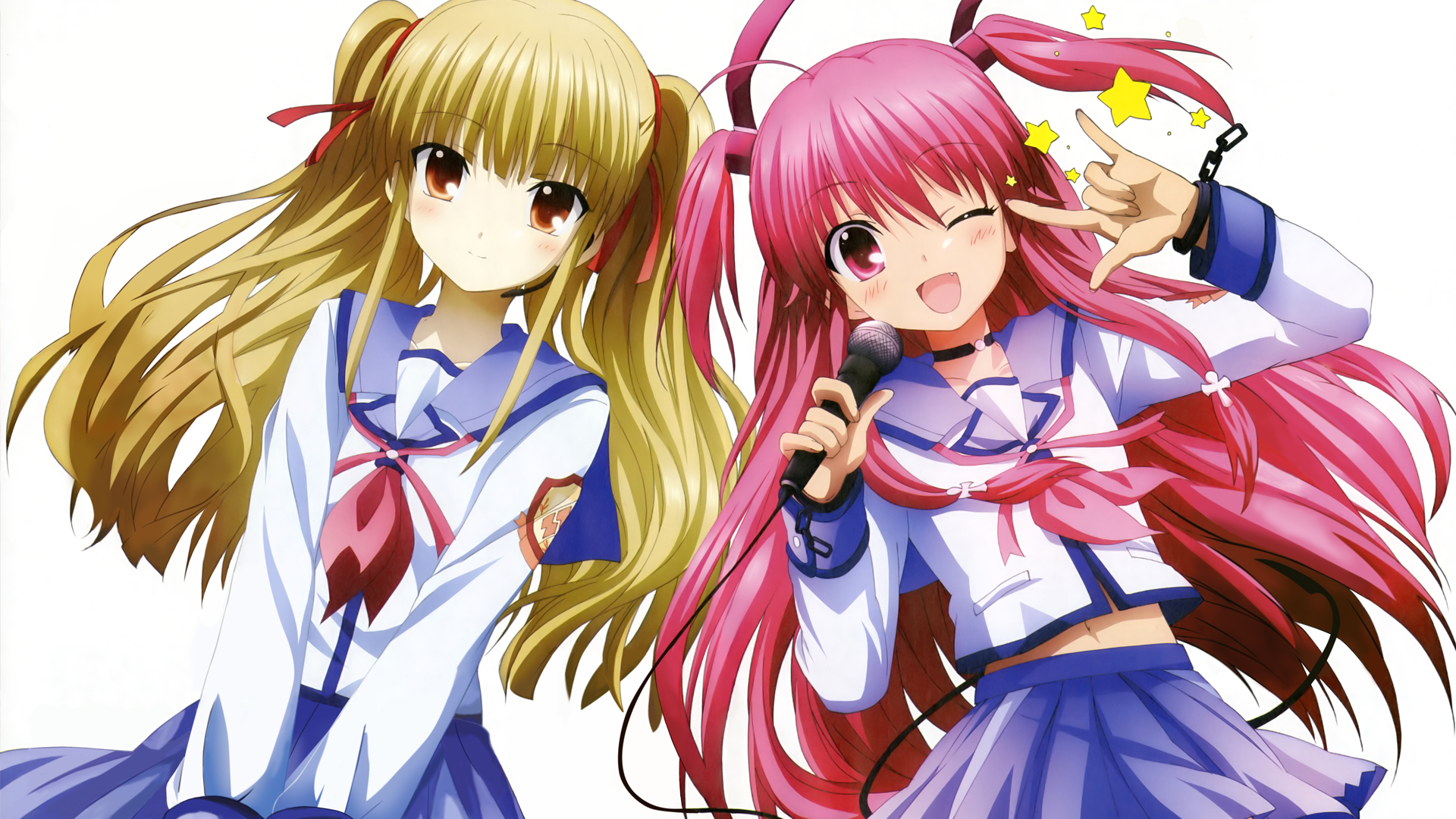 Yusa from Angel Beats! singing with a microphone HD Wallpaper