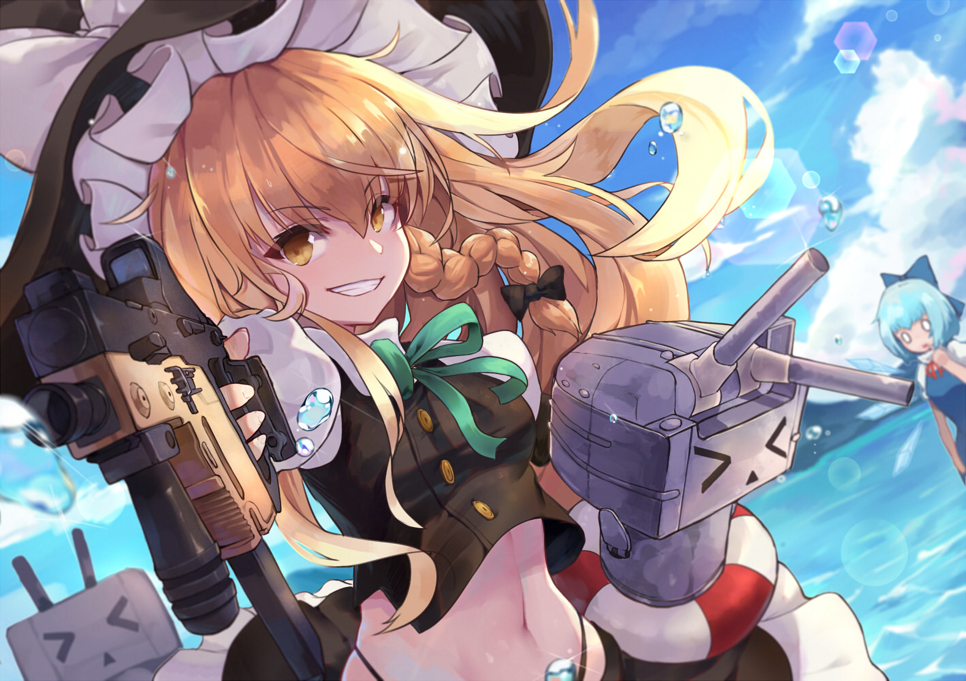 Rensouhou-chan with a gun and a ship turret HD Wallpaper
