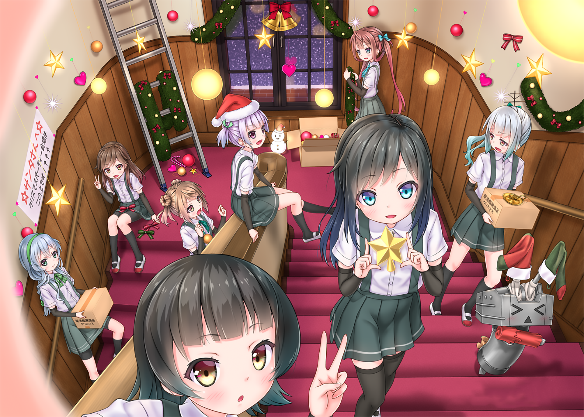 Rensouhou-chan and friends decorating for Christmas HD Wallpaper