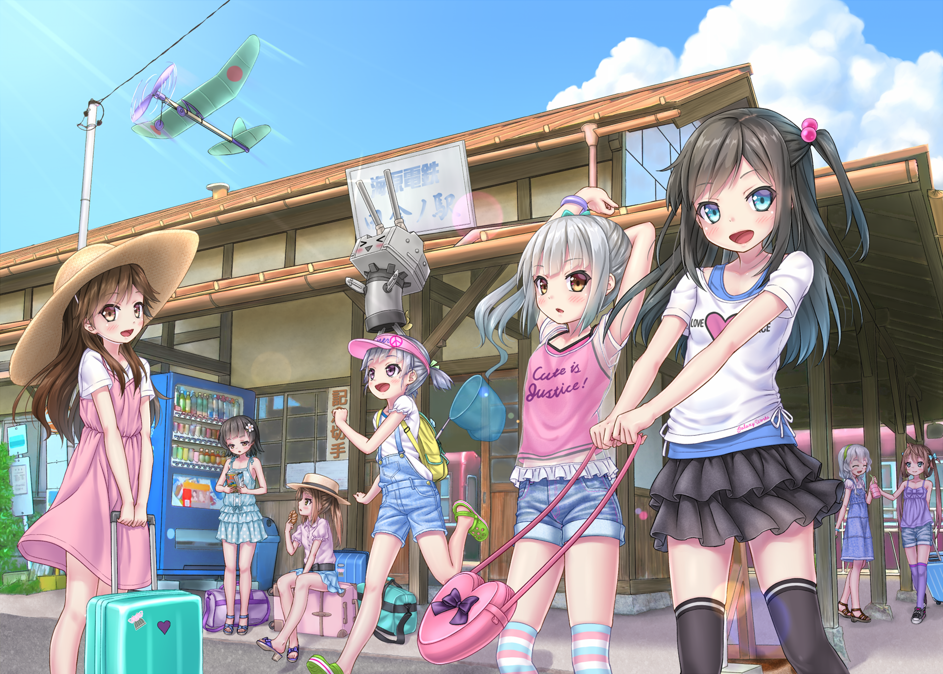 Girls at a Train Station with Rensouhou-chan HD Wallpaper