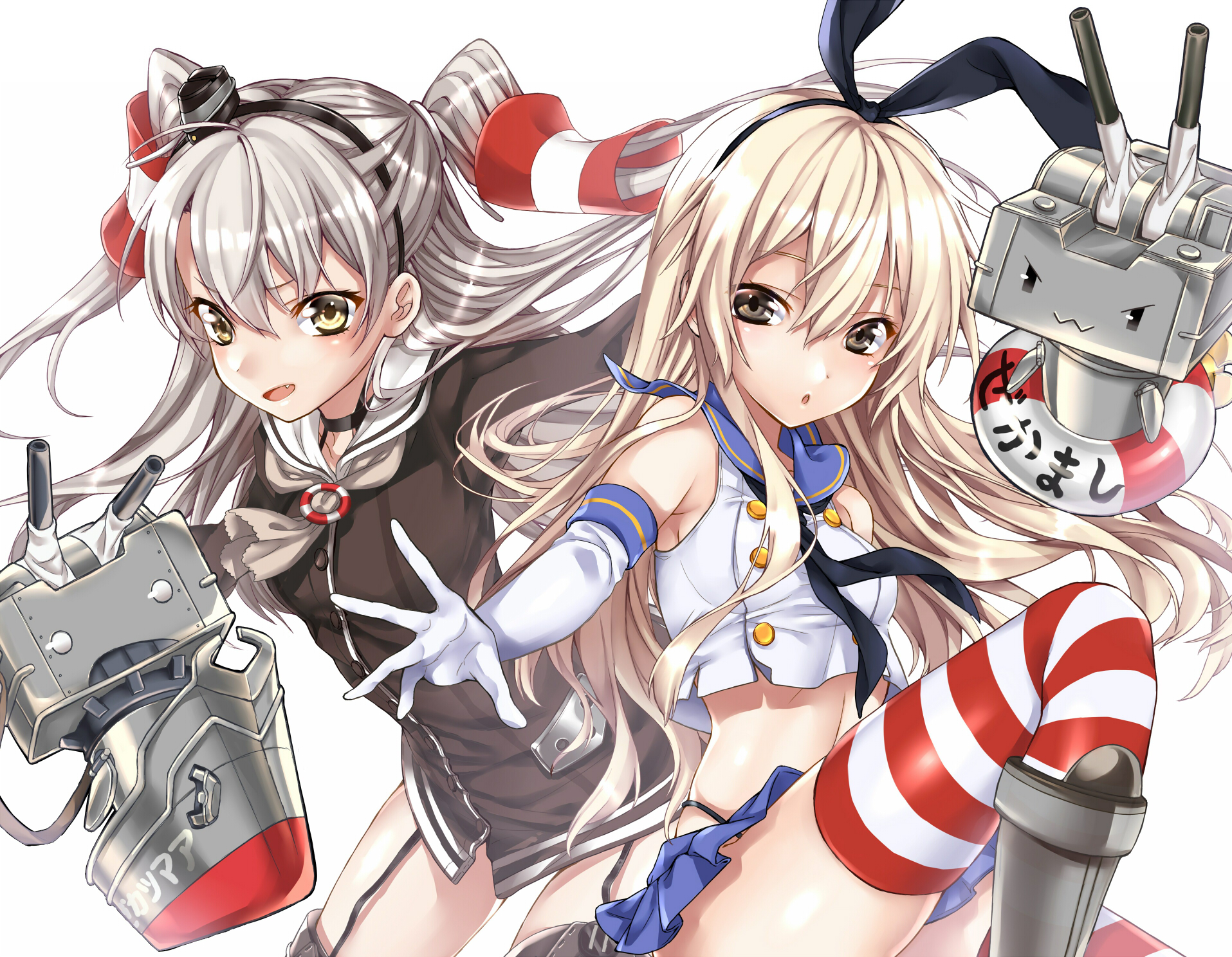 Two anime girls with ship parts HD Wallpaper