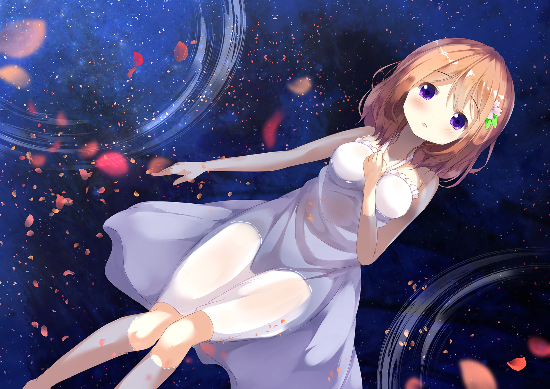 Kokoa Hoto floating in water with petals HD Wallpaper