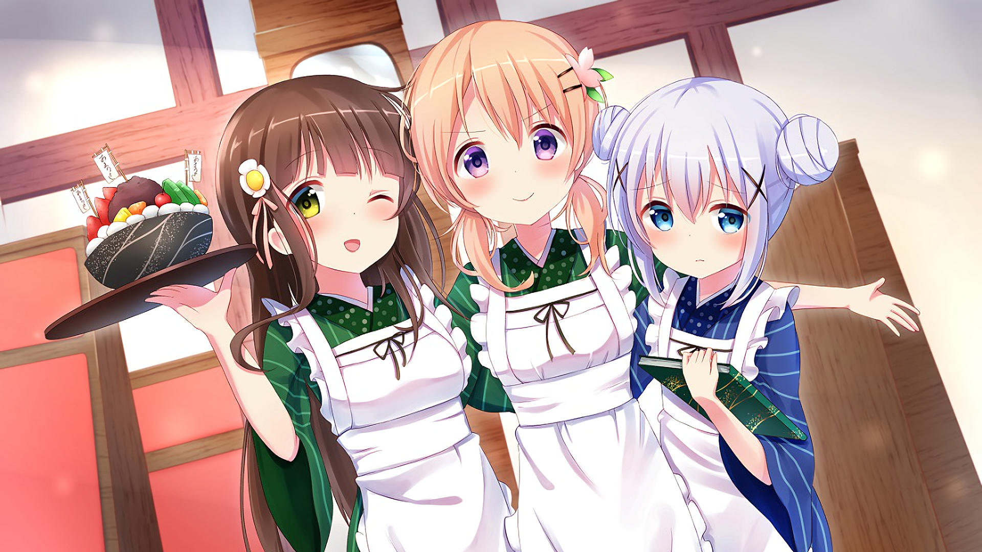 Kokoa Hoto and friends serving dessert HD Wallpaper