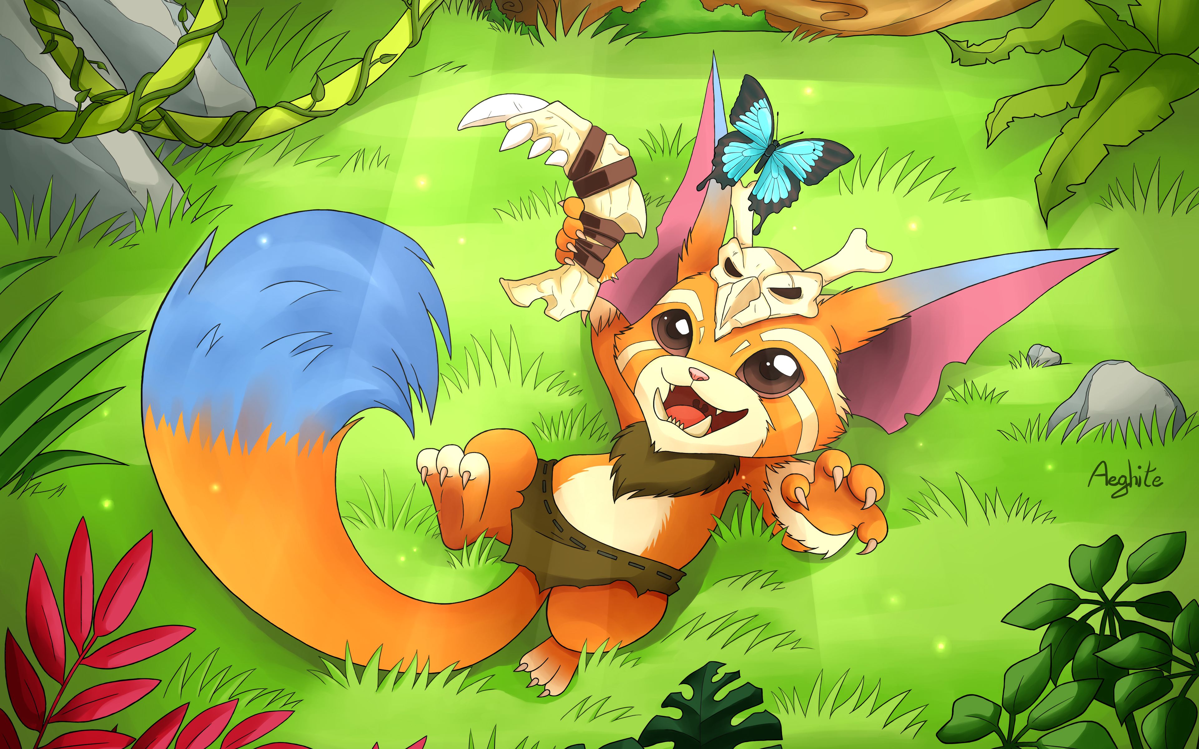 Gnar from League of Legends in a forest HD Wallpaper
