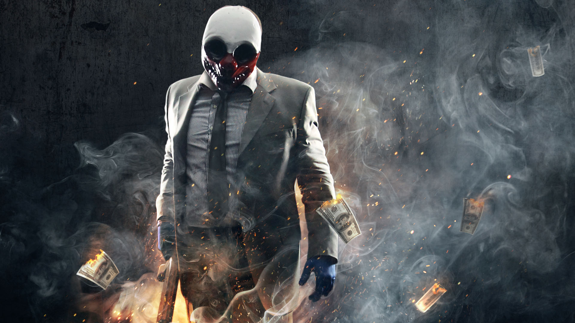 Wolf from Payday in a suit with money and smoke HD Wallpaper
