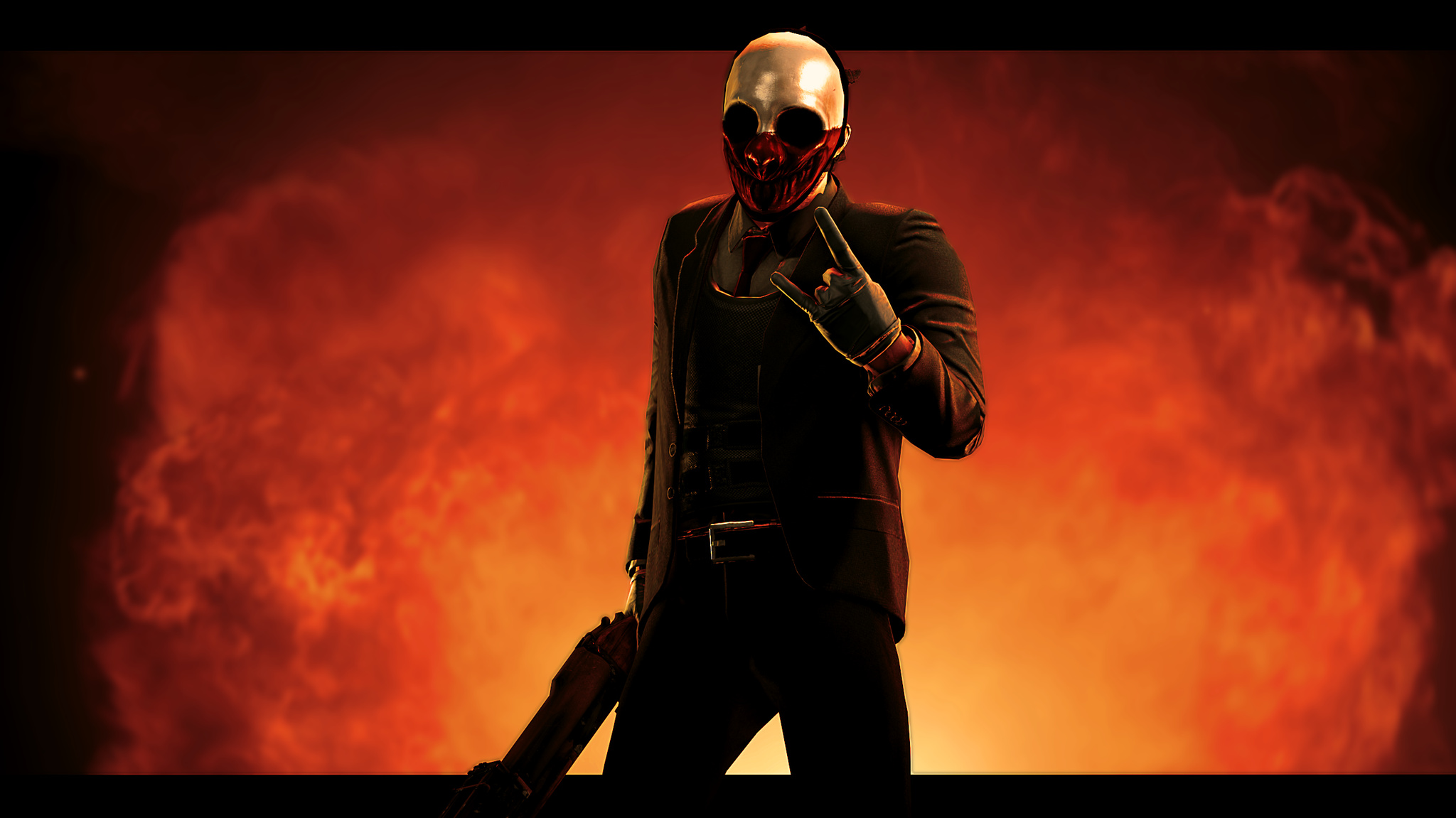 Wolf from Payday wearing a mask and suit HD Wallpaper