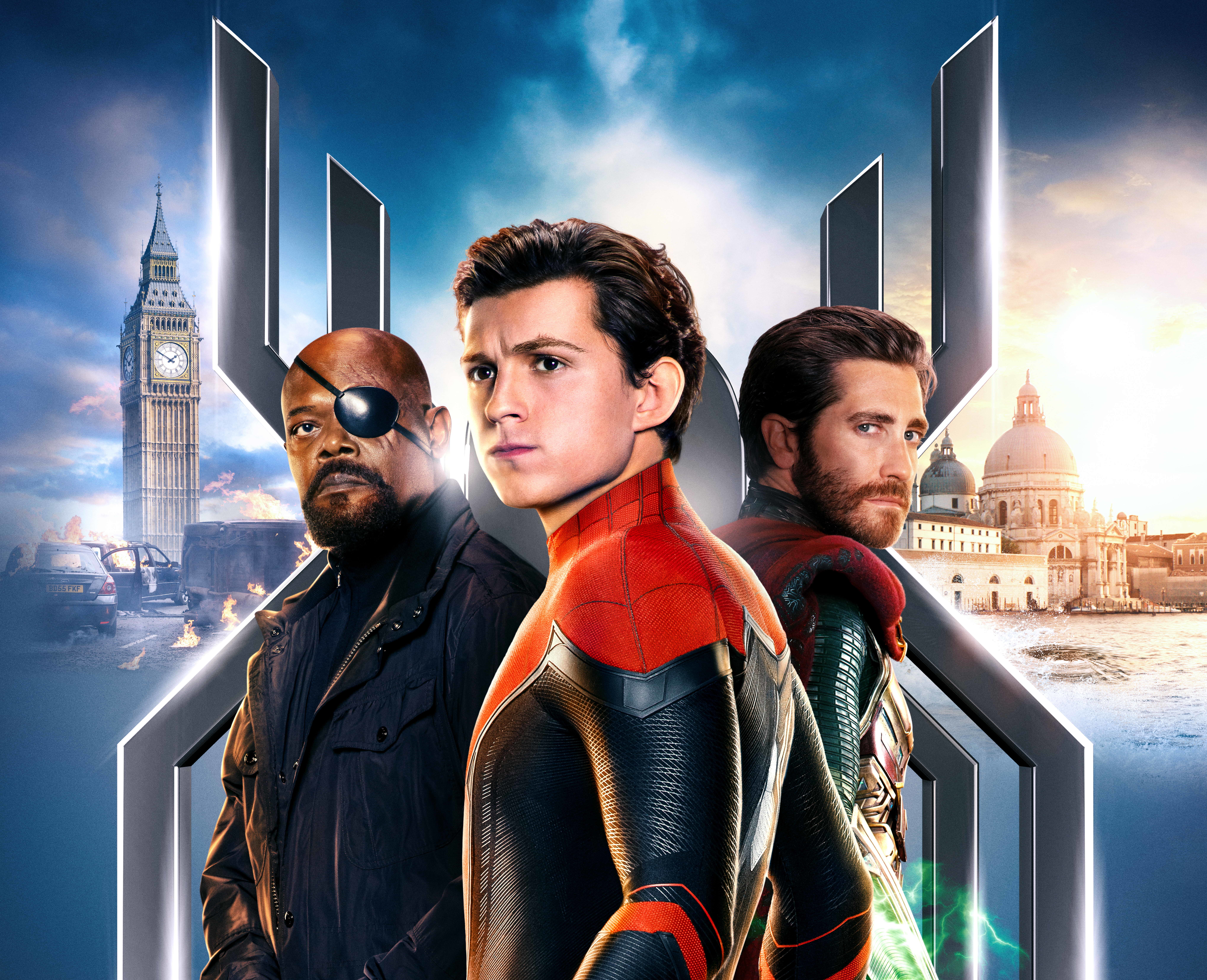 Spider-Man, Nick Fury, and Mysterio from Spider-Man: Far From Home HD Wallpaper