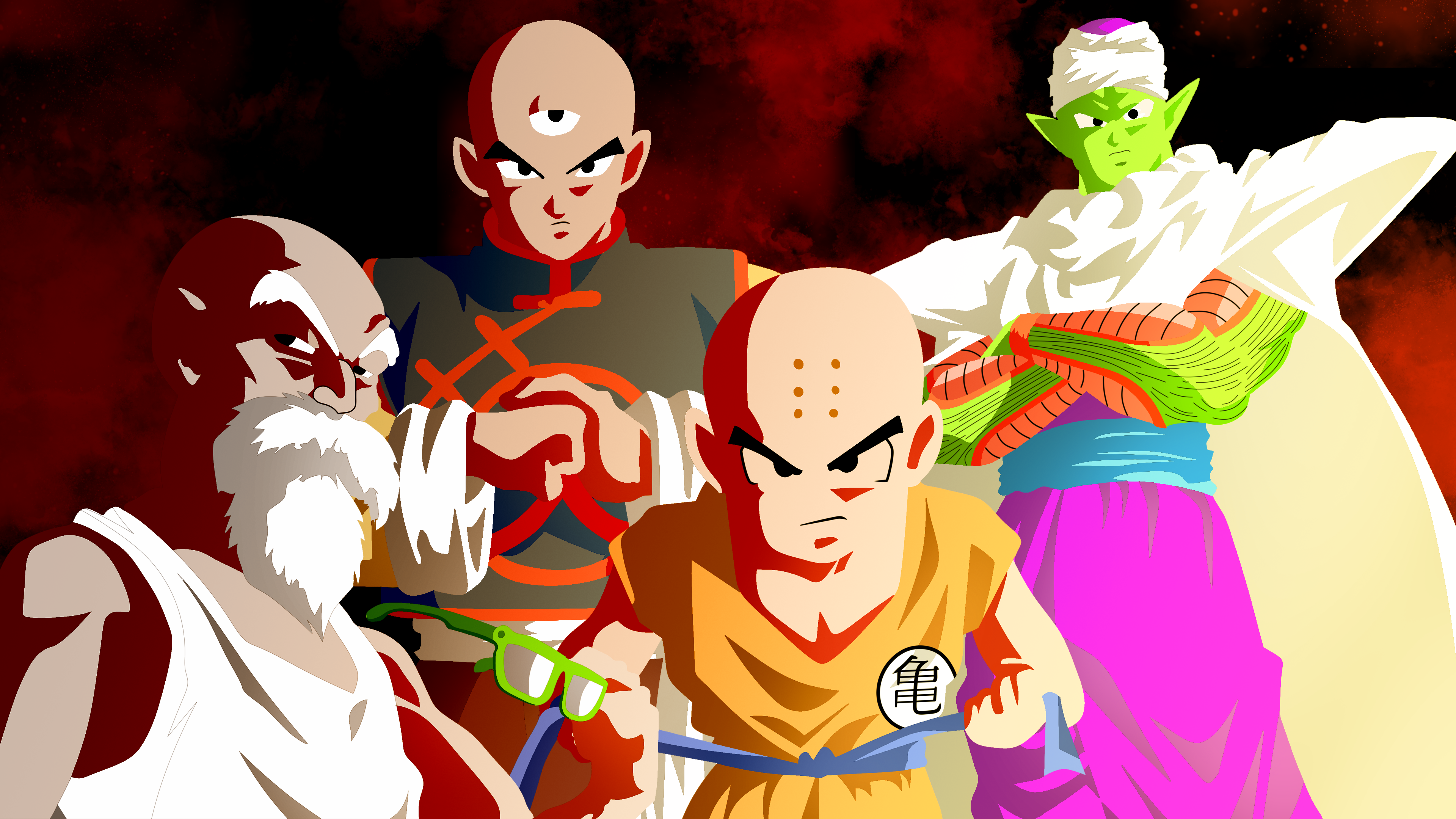 Tien Shinhan, Krillin, Master Roshi, and Piccolo from Dragon Ball HD Wallpaper