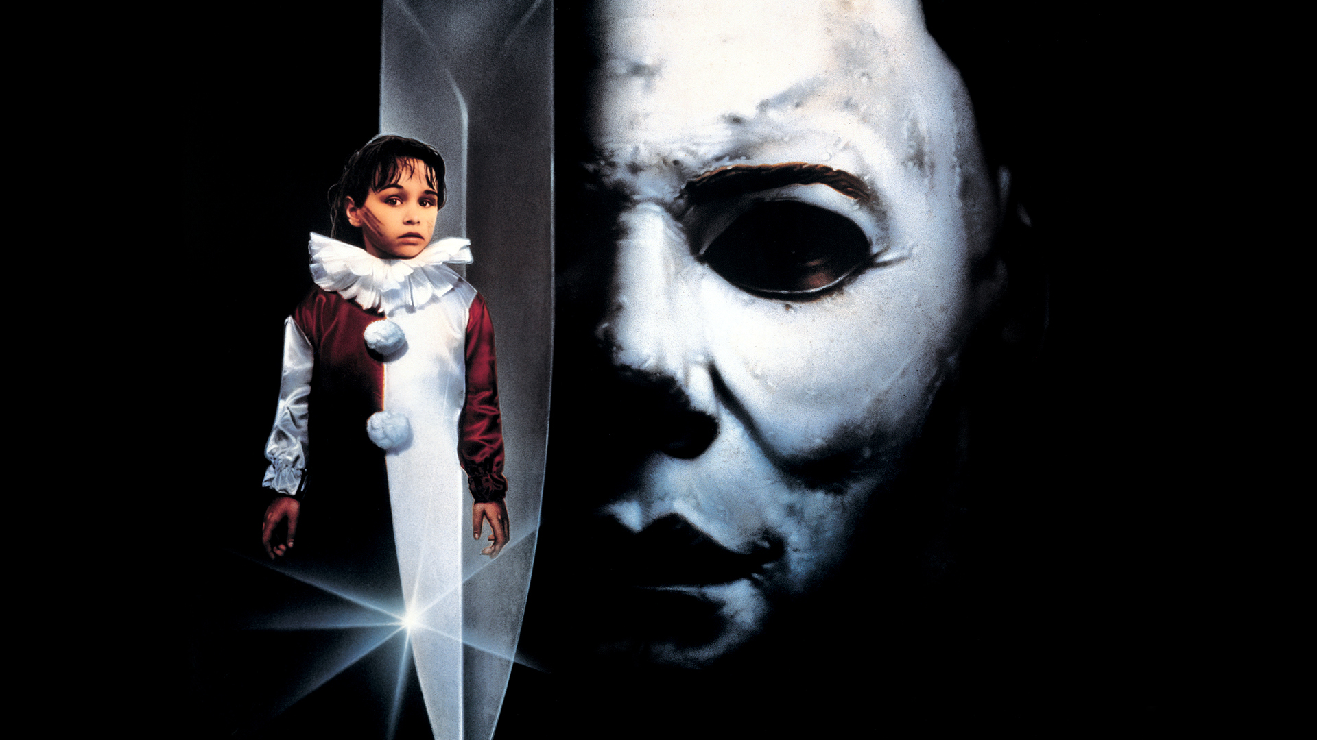 Michael Myers and a child in a clown costume HD Wallpaper