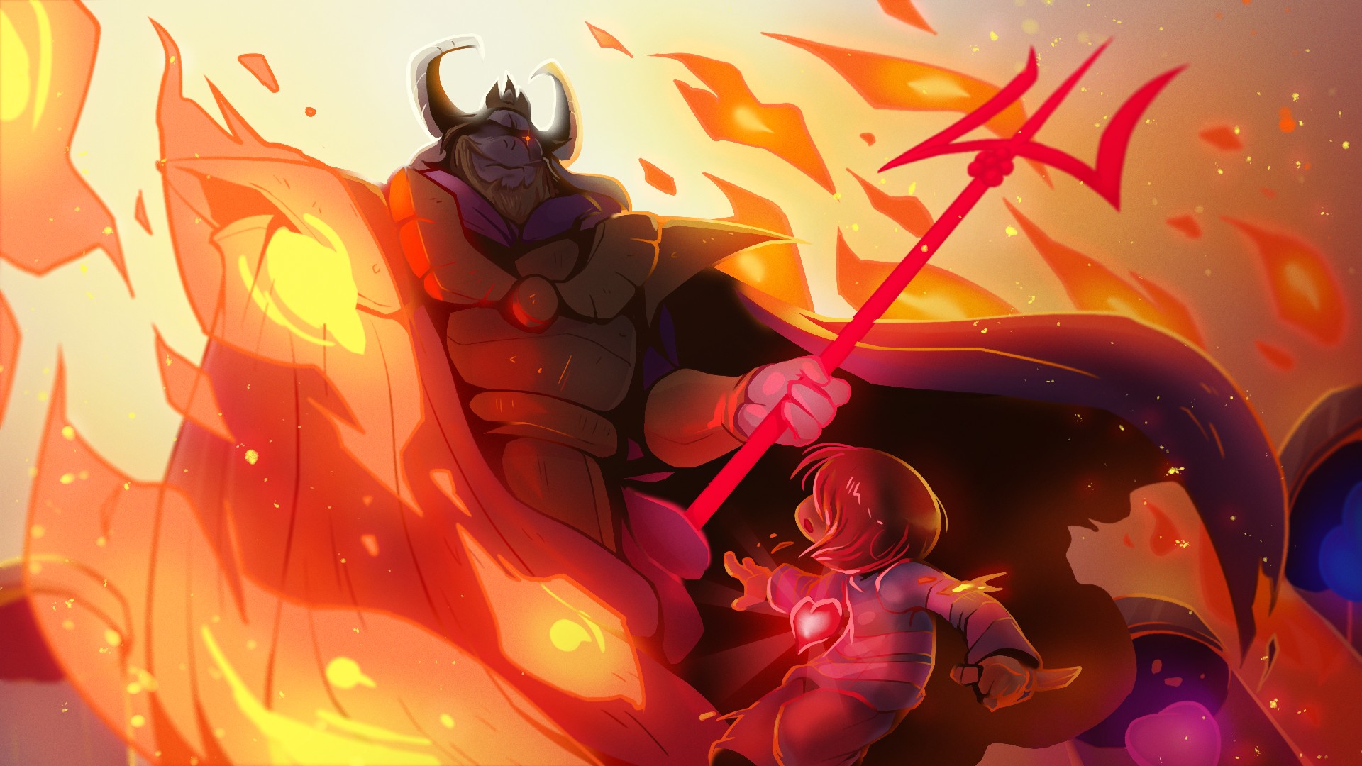 Asgore and Frisk from Undertale in battle HD Wallpaper