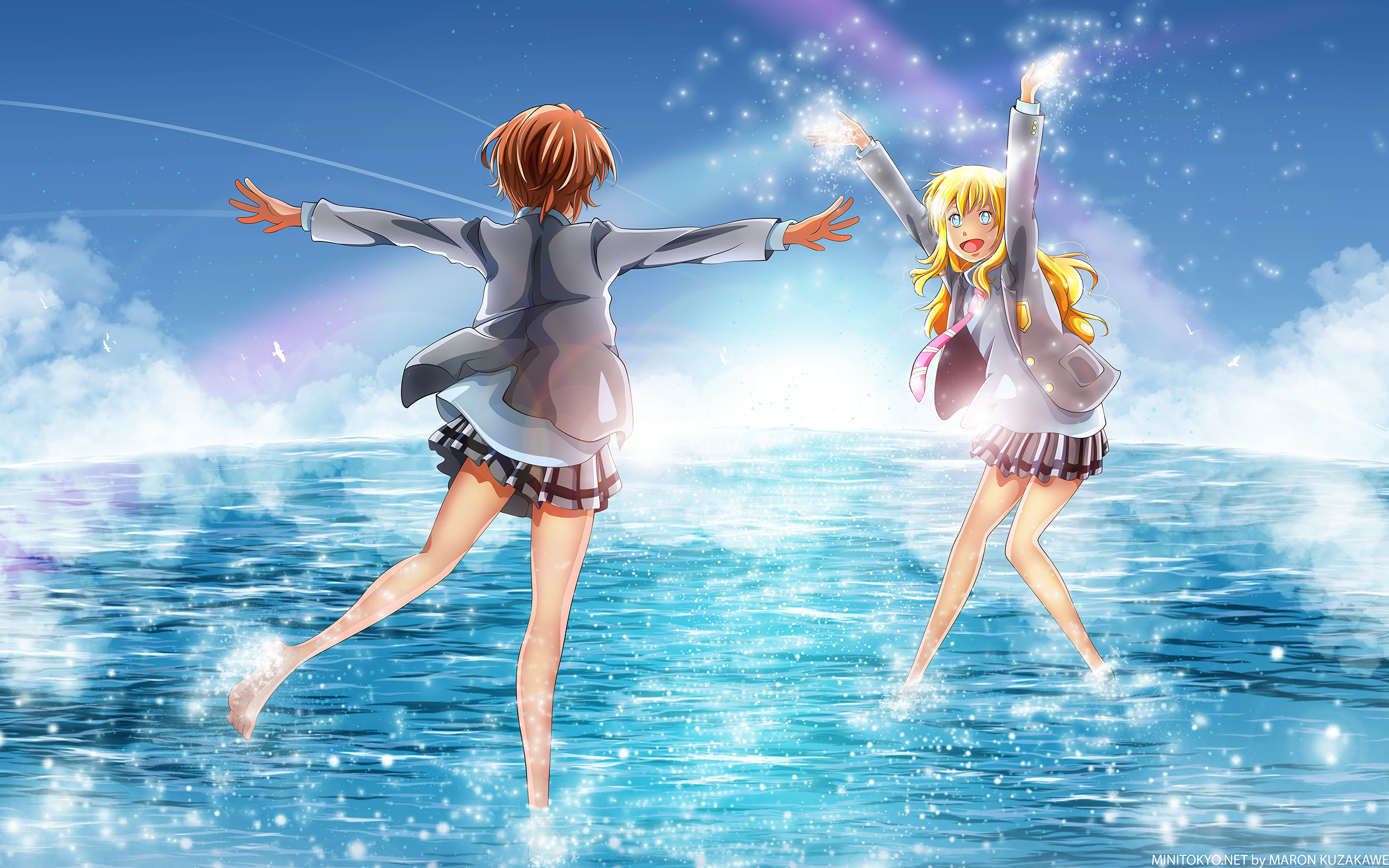 Tsubaki Sawabe and Kaori Miyazono from Your Lie in April HD Wallpaper