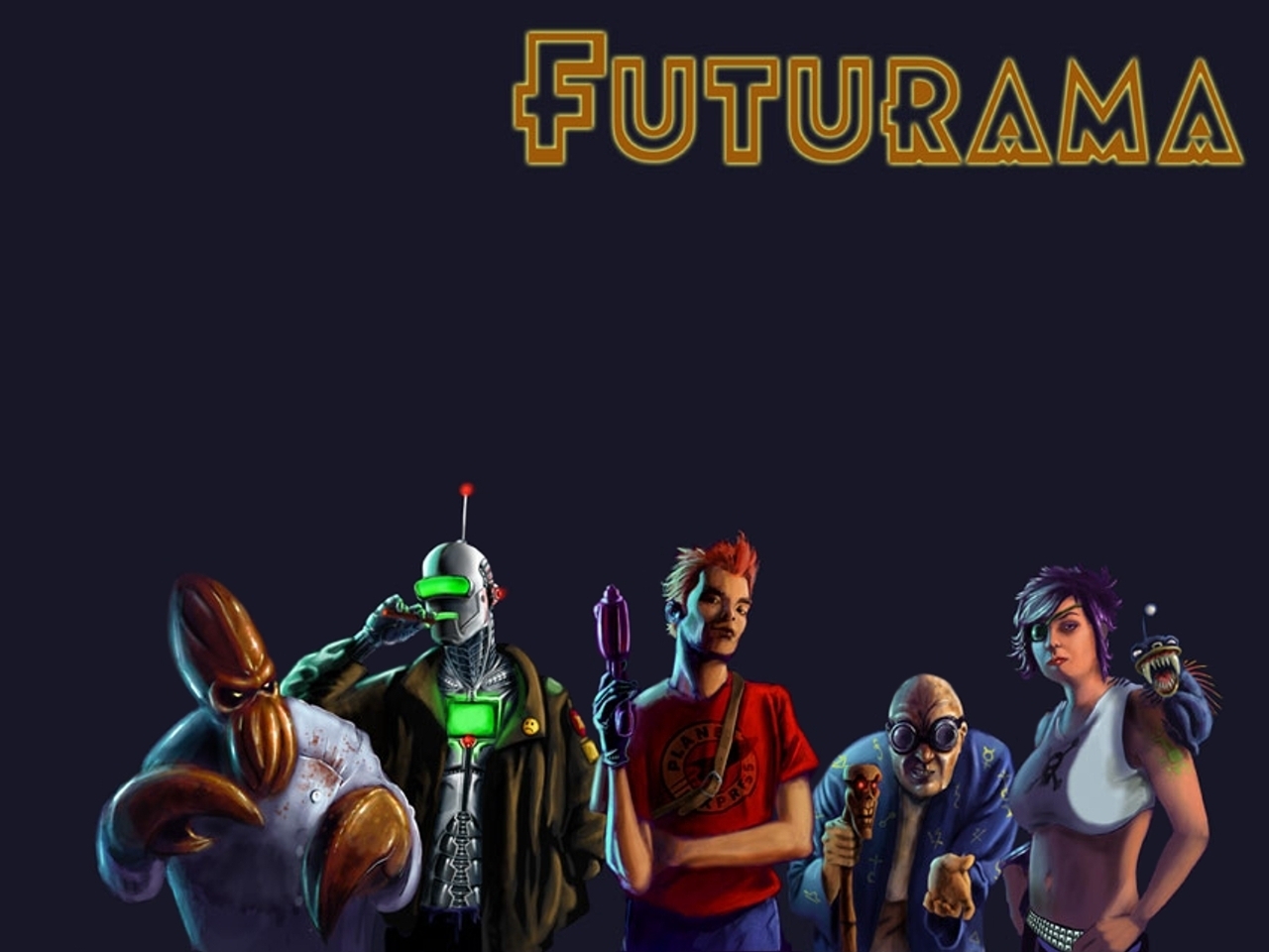 Futurama characters Zoidberg, Bender, Fry, Professor Farnsworth, Leela HD Wallpaper