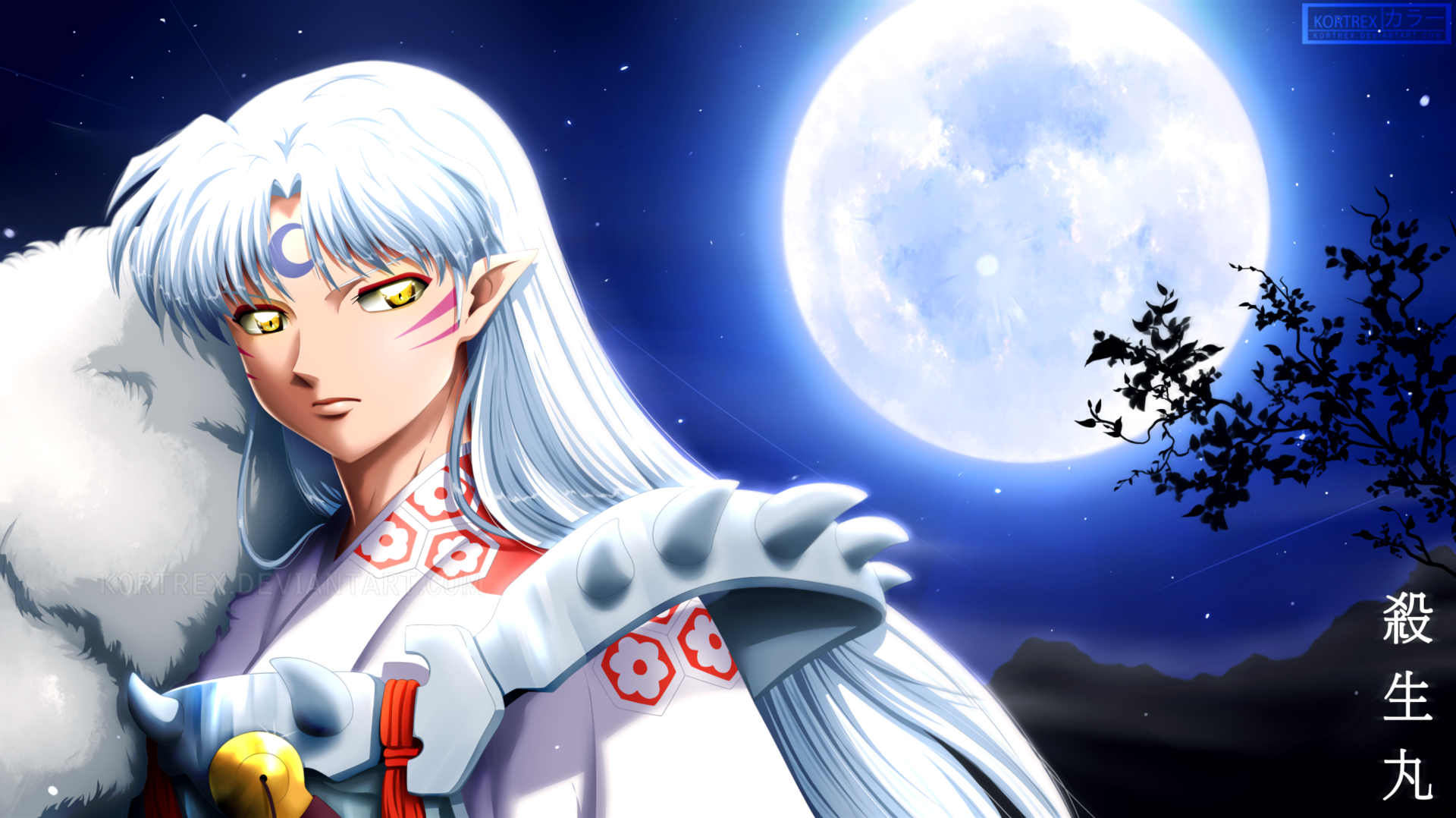 Sesshomaru from InuYasha under the moon HD Wallpaper