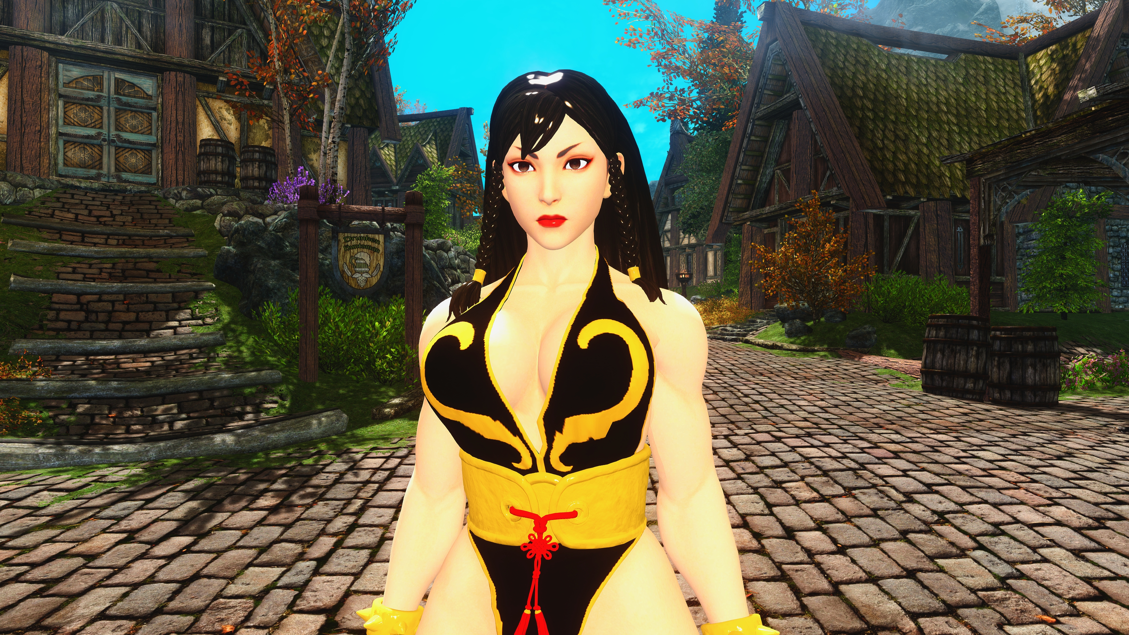 Chun-Li from Street Fighter in a village HD Wallpaper