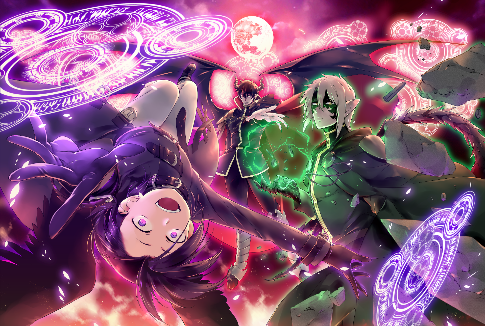 Sadao Maou and allies casting magic HD Wallpaper
