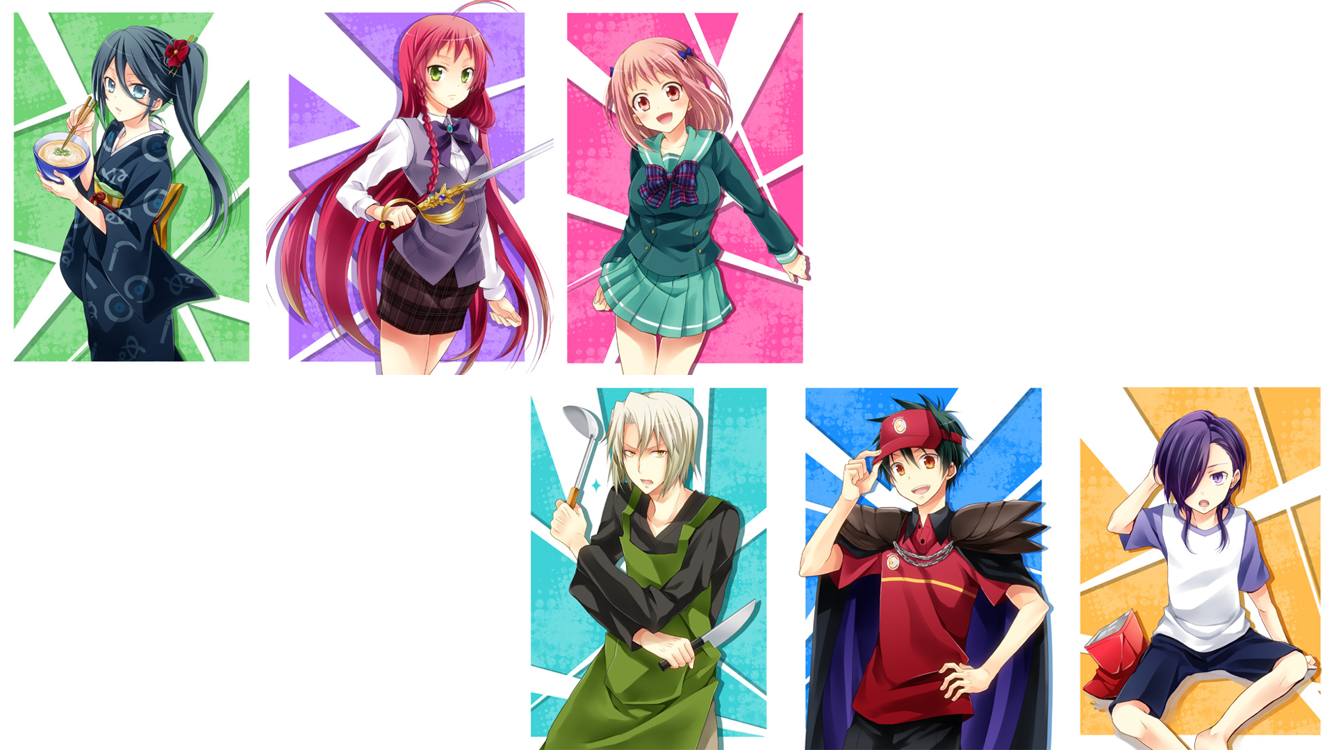 Anime characters in colorful backgrounds HD Wallpaper