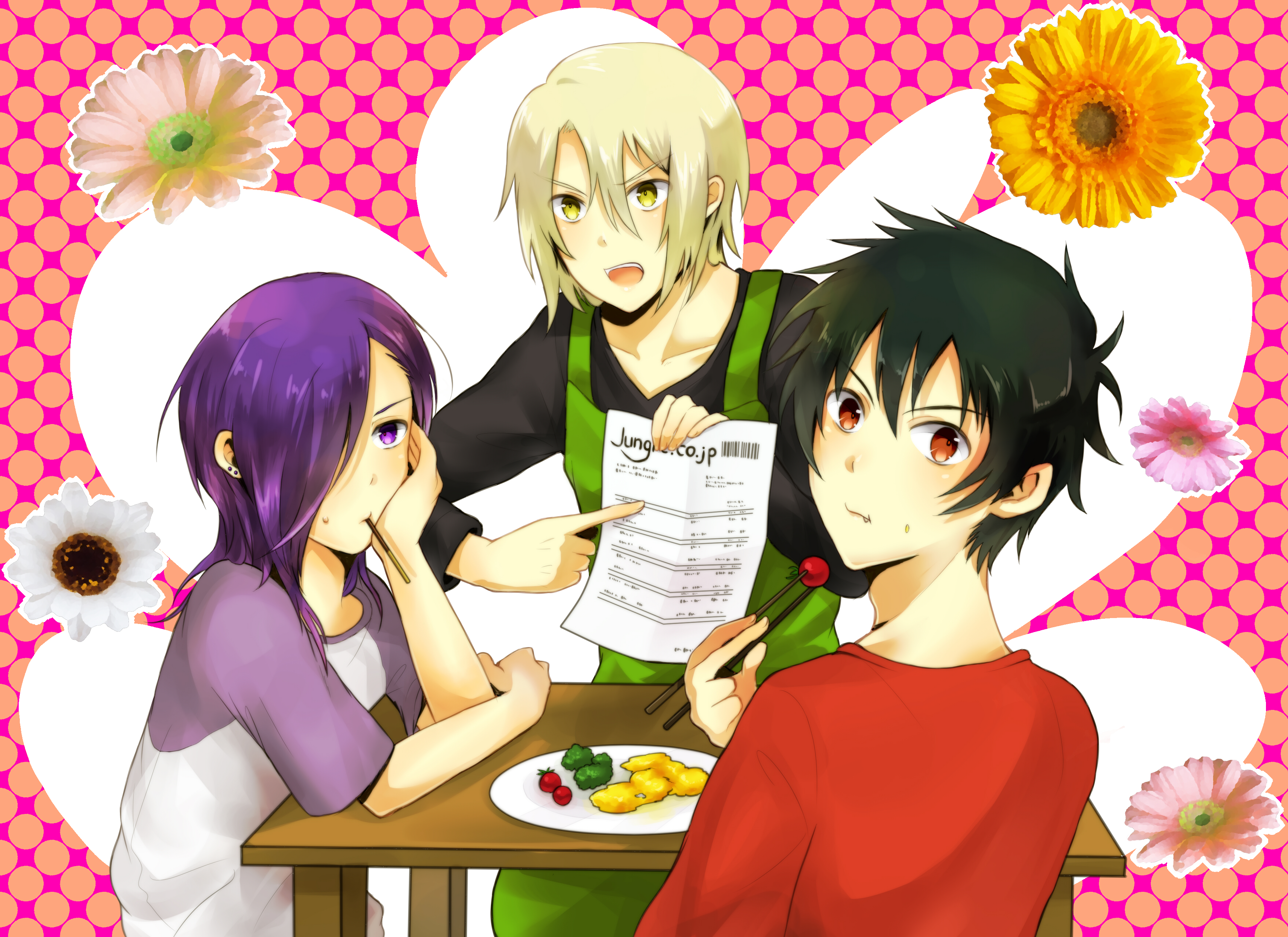 Sadao Maou and two others at a table HD Wallpaper