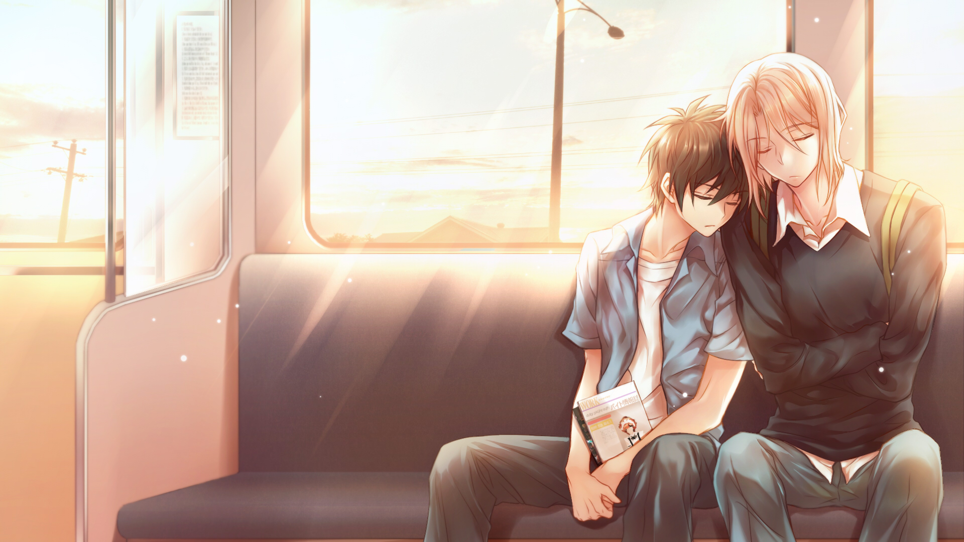 Sadao Maou and companion sleeping on a train HD Wallpaper