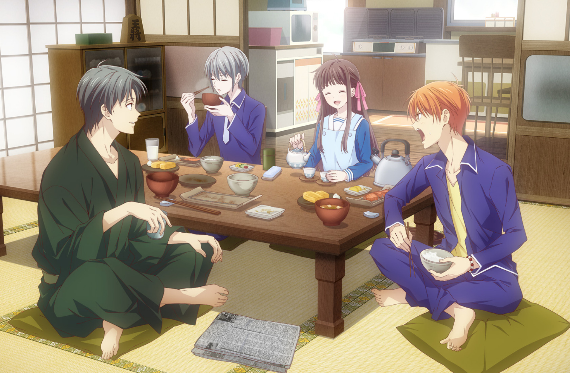 Fruits Basket Kyo Sohma and friends eating breakfast HD Wallpaper