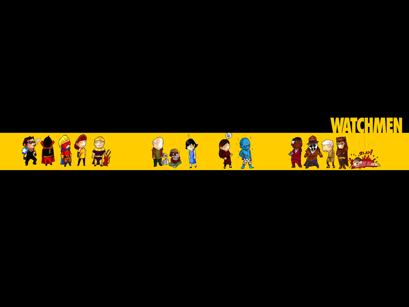 Watchmen characters on yellow stripe HD Wallpaper