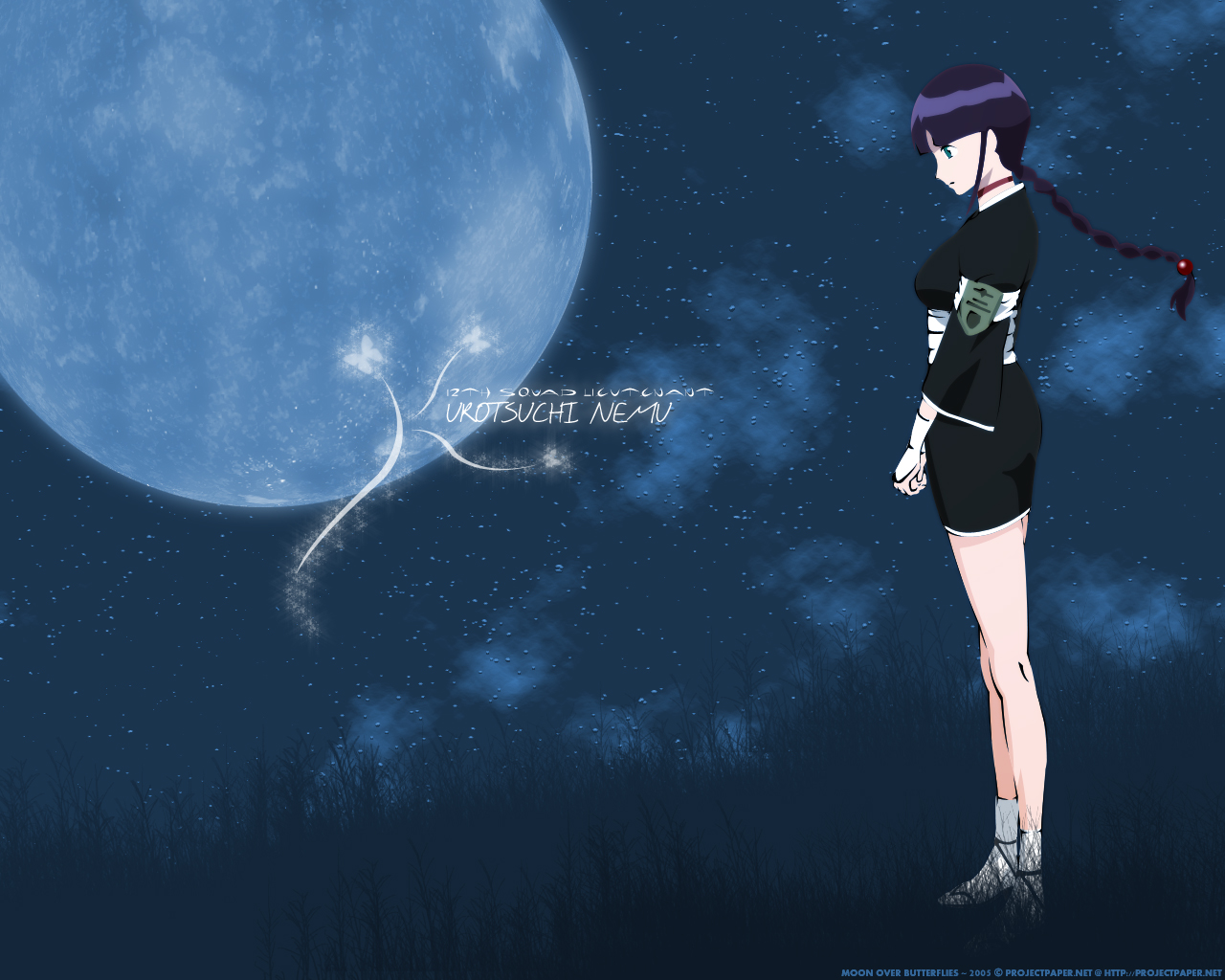Nemu Kurotsuchi from Bleach under a large moon HD Wallpaper