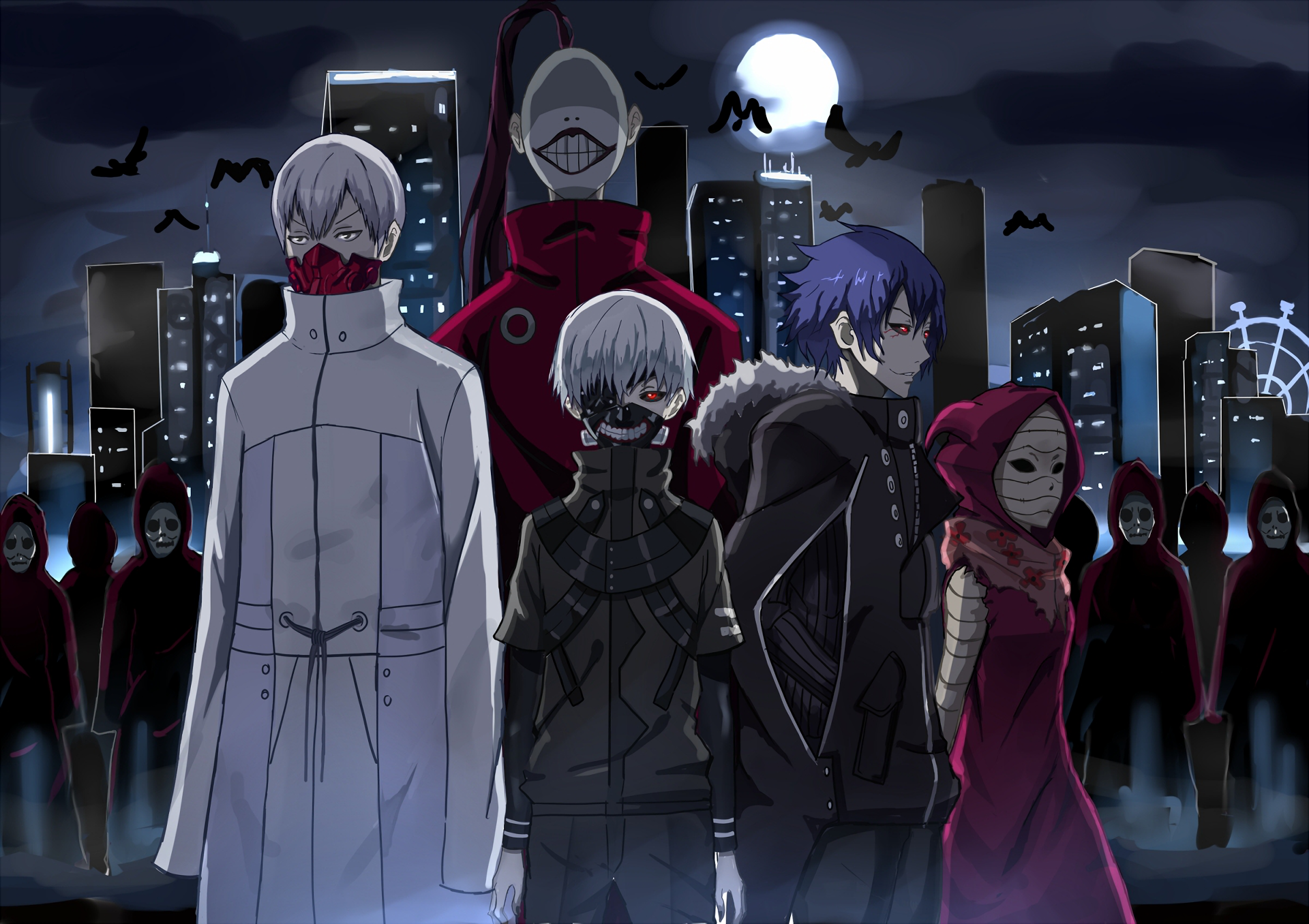 Characters from Tokyo Ghoul in a city at night HD Wallpaper