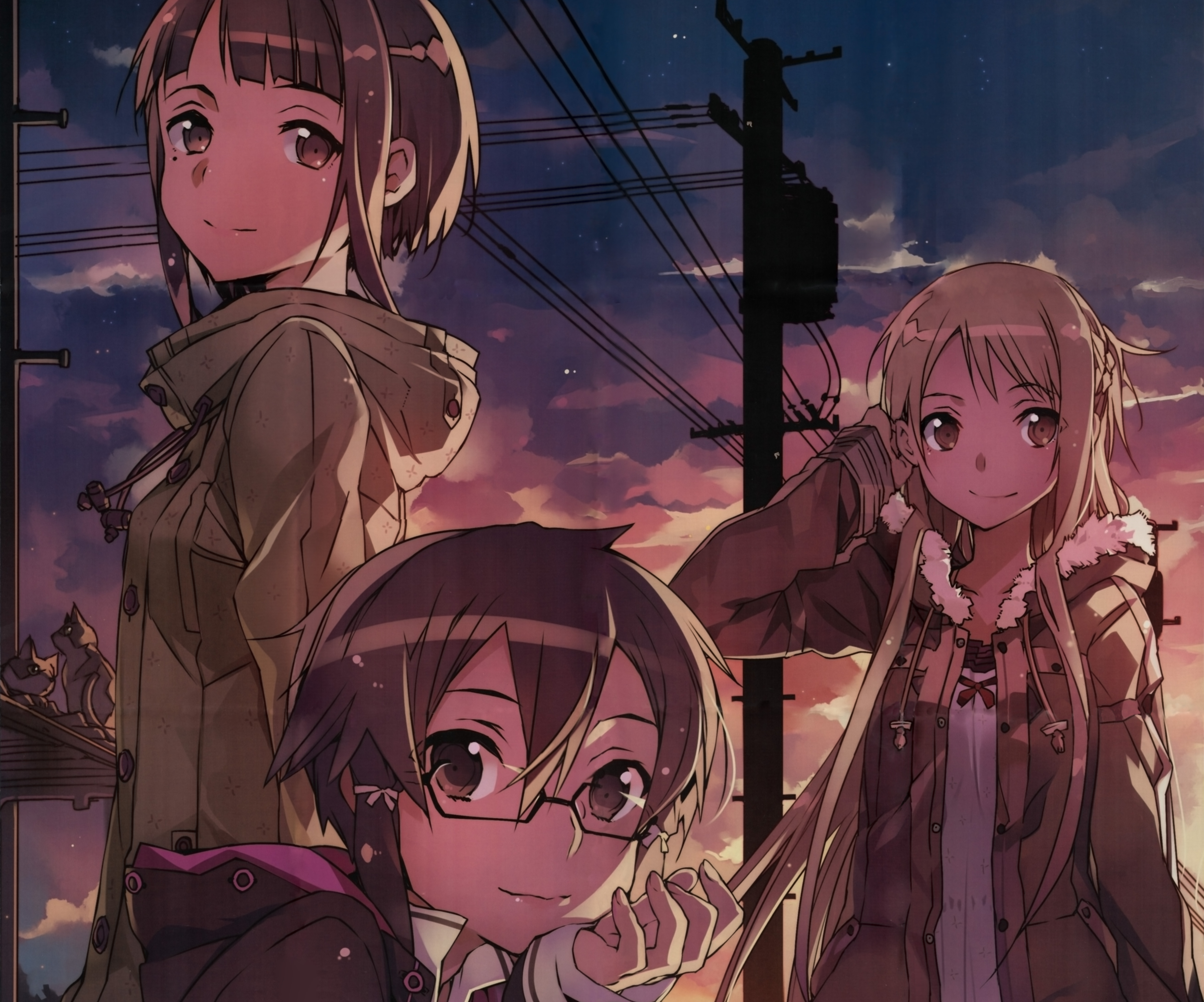 Three girls from Sword Art Online at sunset HD Wallpaper