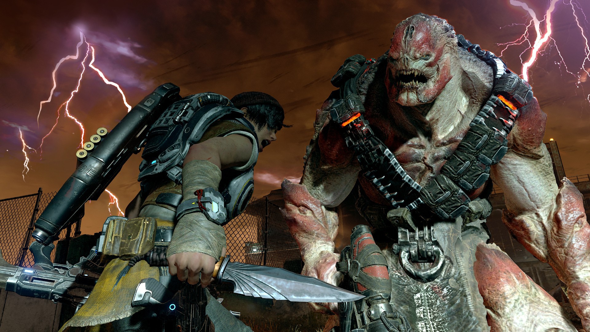 Kait Diaz fighting a large monster in Gears 5 HD Wallpaper