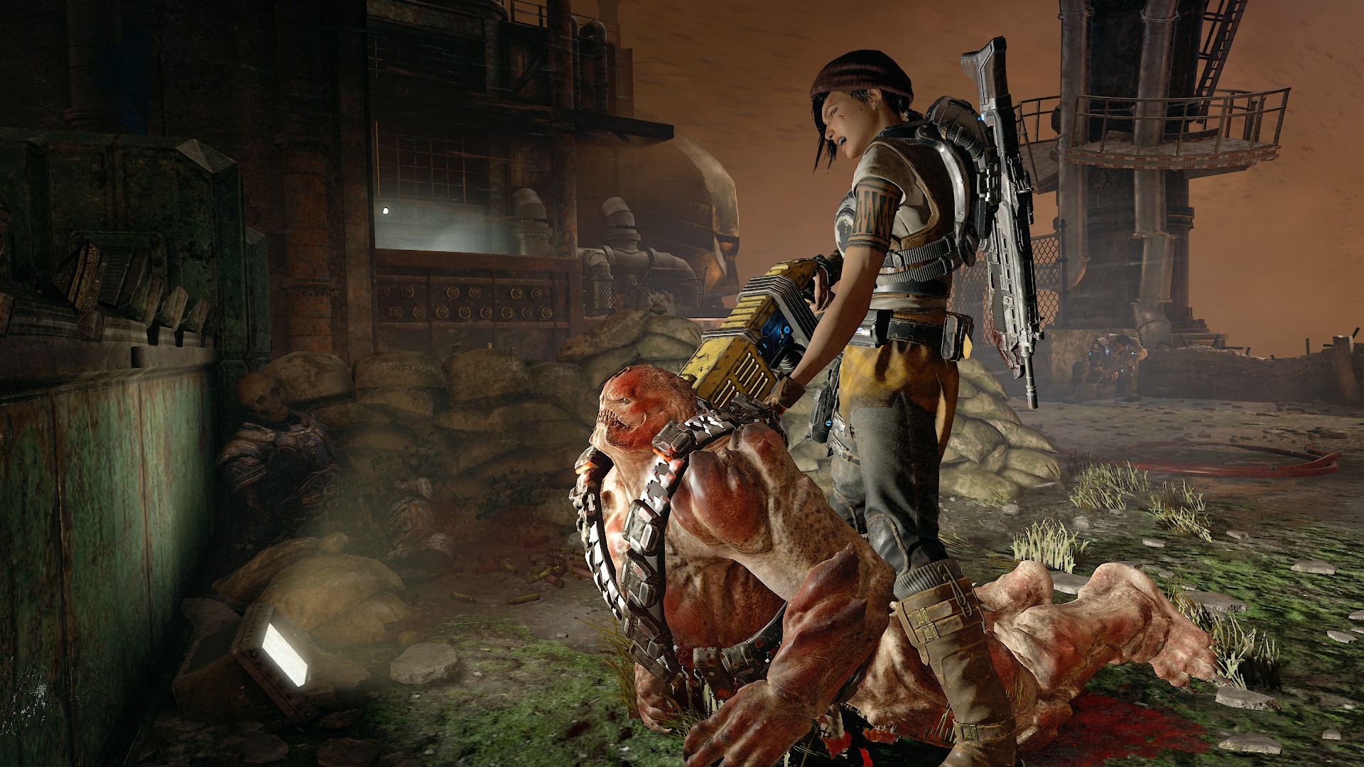 Kait Diaz from Gears of War with a fallen enemy HD Wallpaper