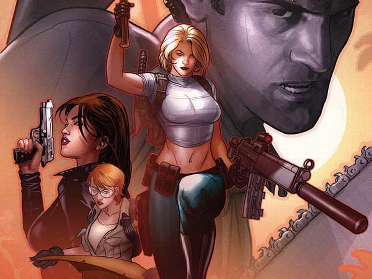 Comic book cover with three women and a man HD Wallpaper