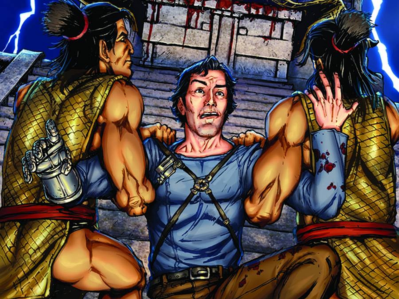 Ash Williams captured by two warriors HD Wallpaper