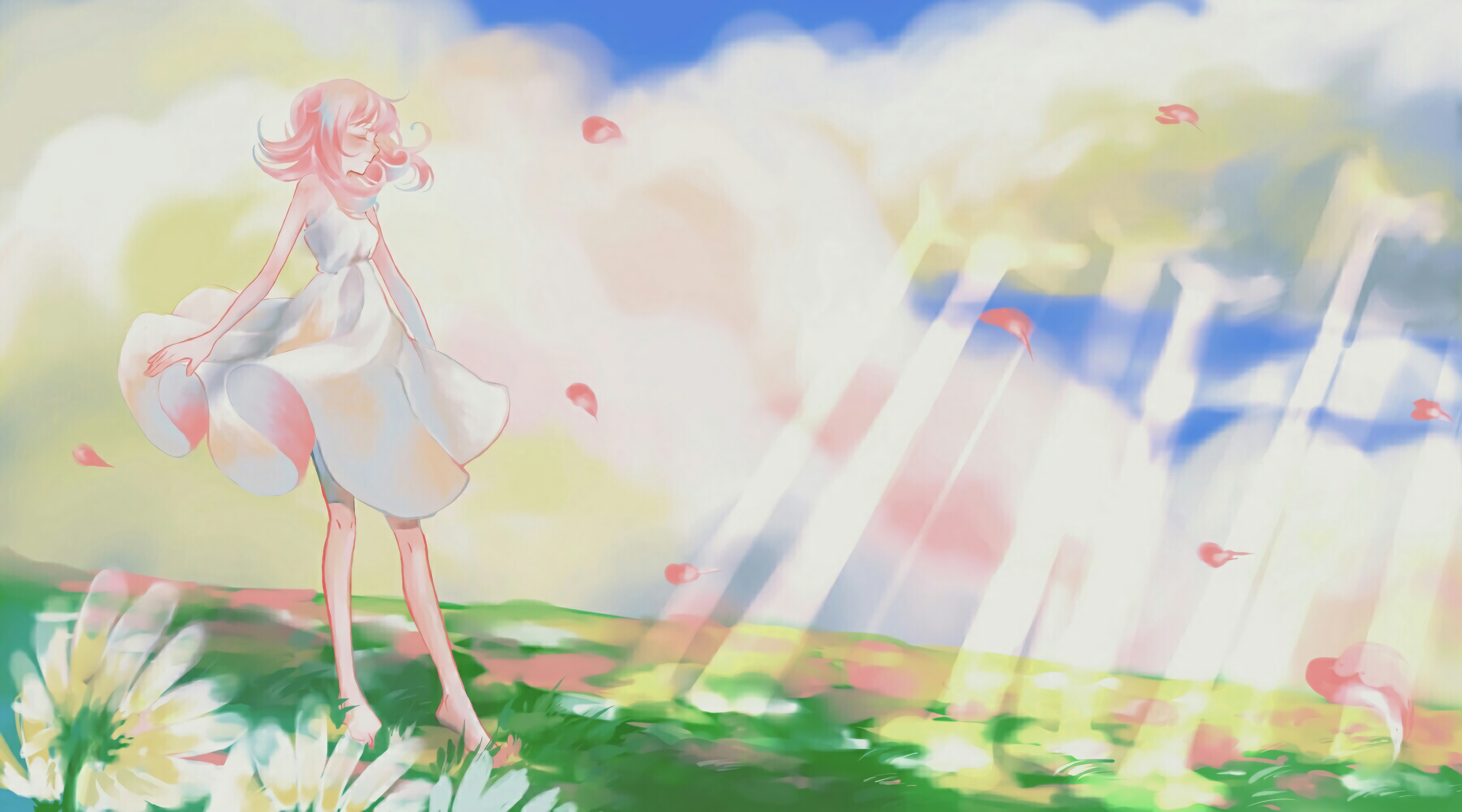 Girl in white dress in a field HD Wallpaper