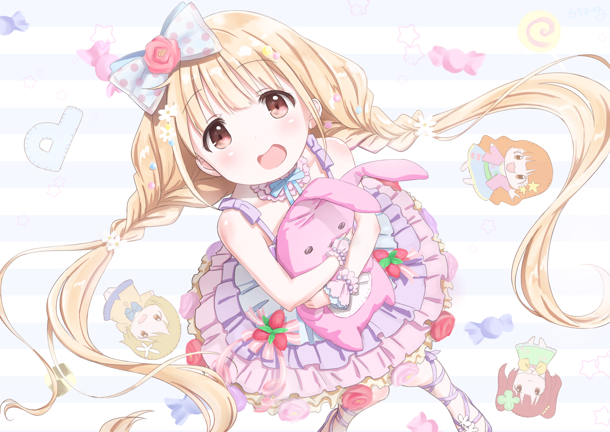 Anzu Futaba with a pink bunny plush HD Wallpaper