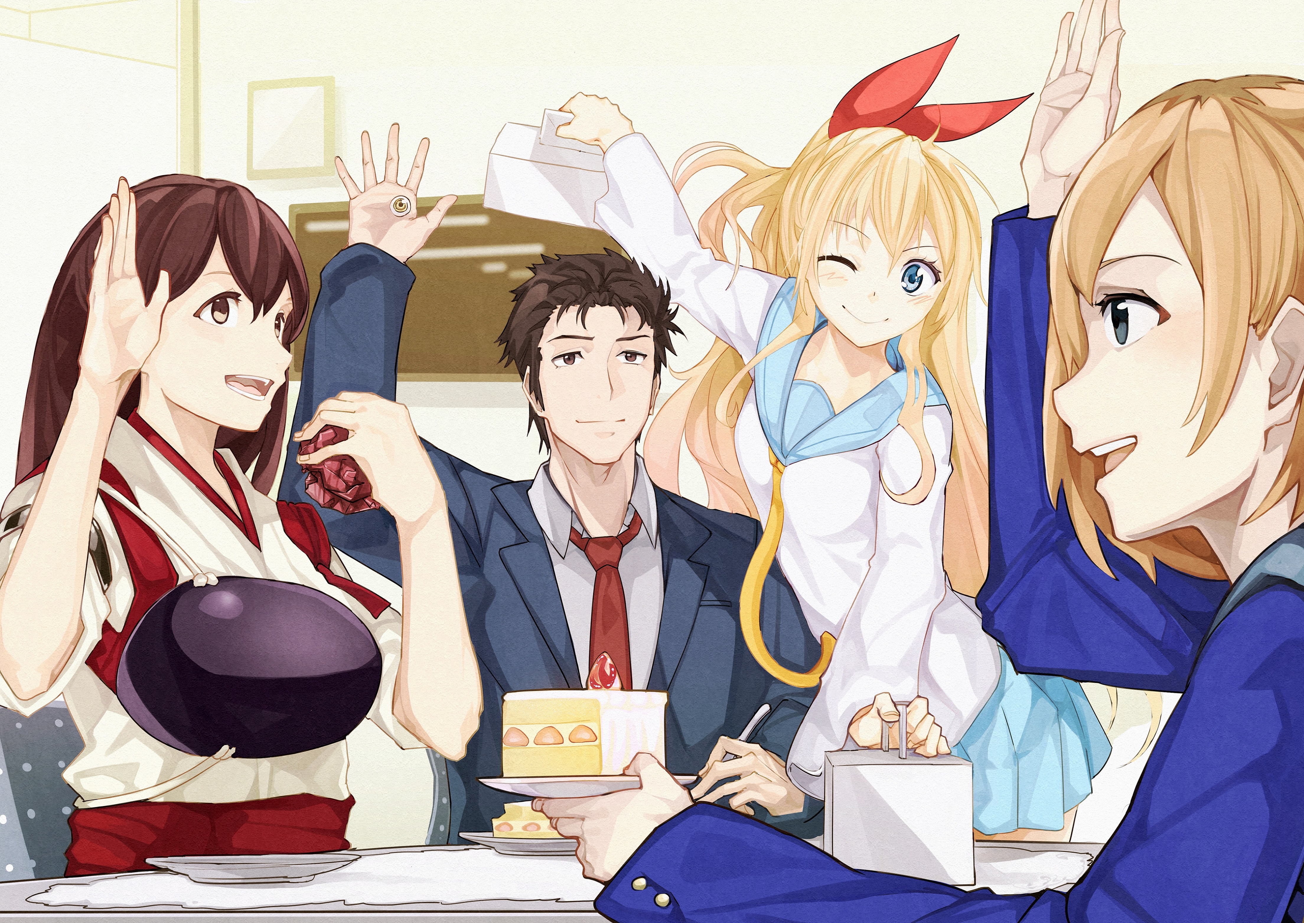 Shinichi Izumi and friends celebrating with cake HD Wallpaper