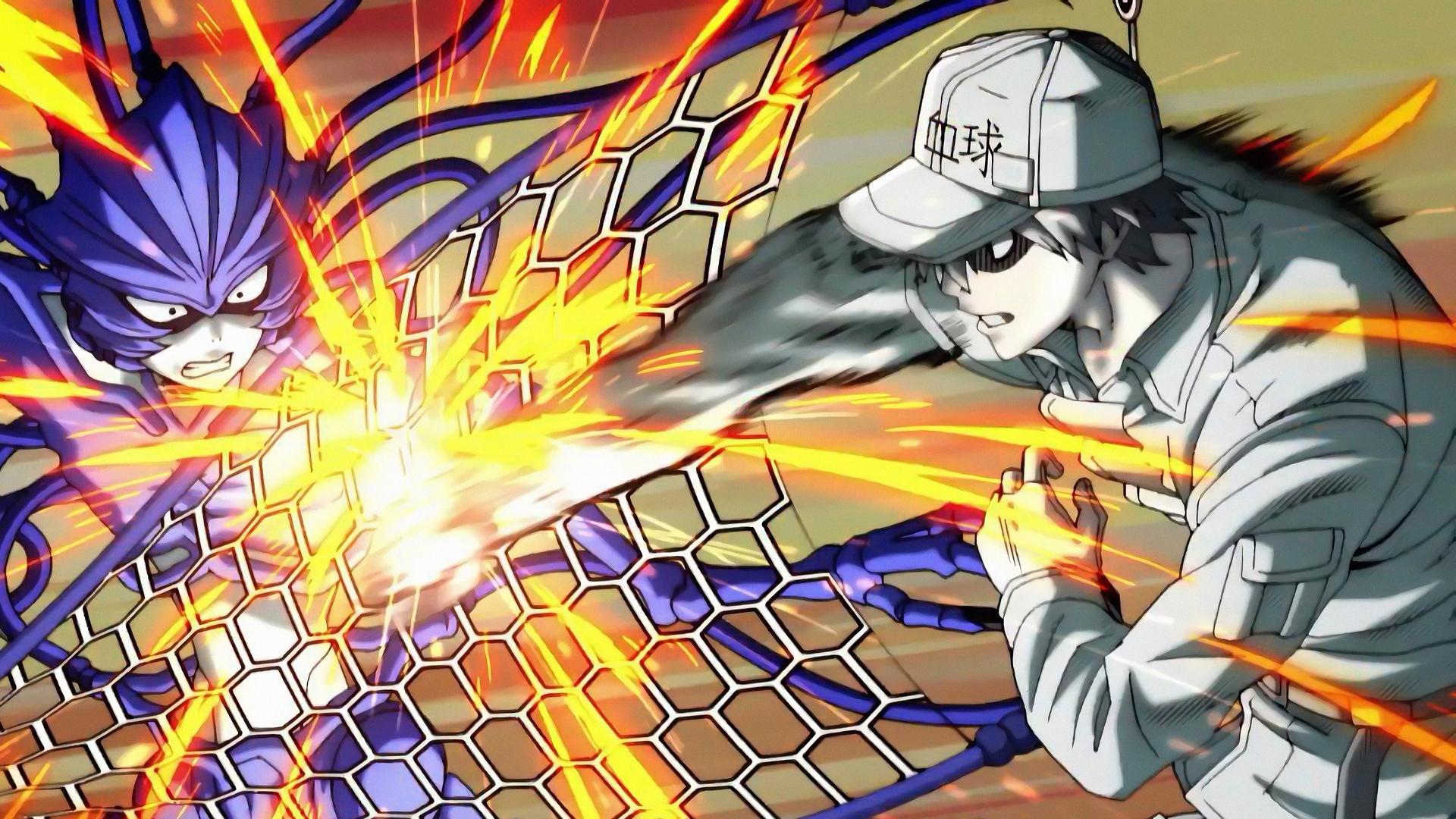White Blood Cell U-1146 from Cells At Work! fighting HD Wallpaper